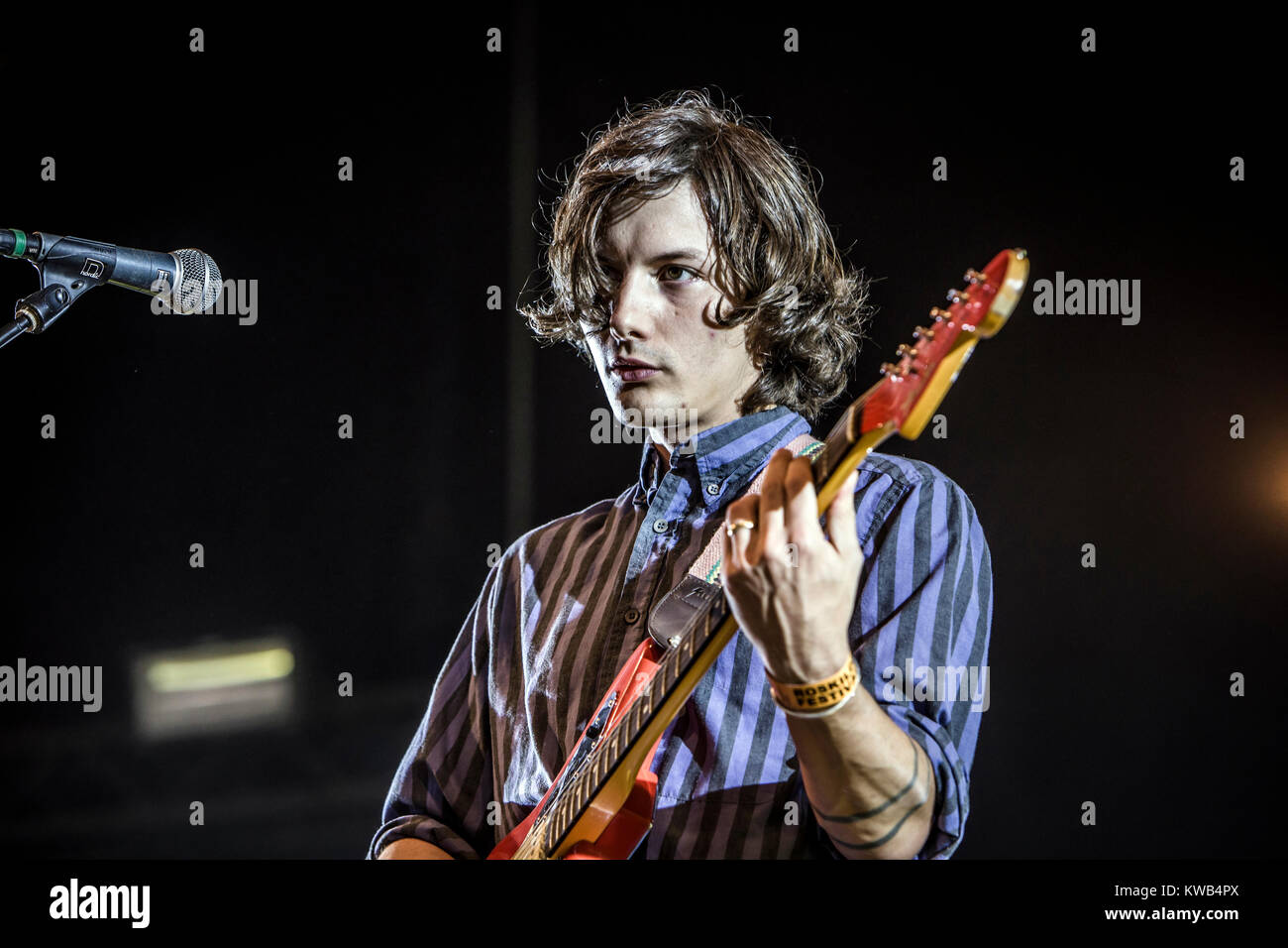 The American indie rock band Deerhunter performs a live concert at the Arena Stage at Roskilde Festival 2014. Here guitarist and musician Lockett Pundt is pictured live on stage. Denmark 06.07.2014. Stock Photo