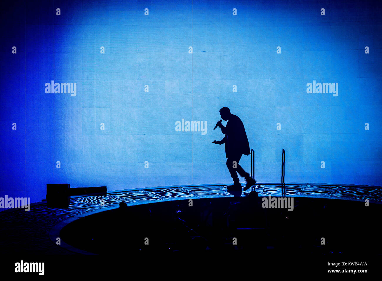 The Canadian singer, actor and rapper Aubrey Drake Graham is better know by his stage name Drake and is here pictured live on stage at a concert in Copenhagen. Denmark, 03/03 2014. Stock Photo