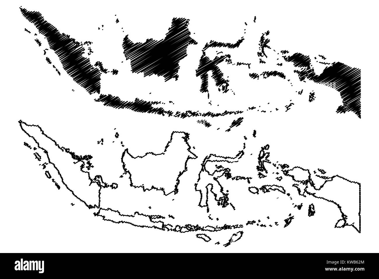 Indonesia map vector illustration, scribble sketch Republic of Indonesia Stock Vector