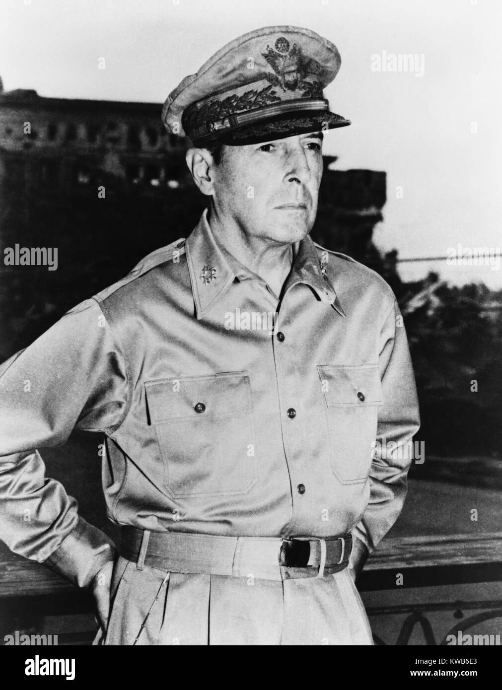 General Douglas Macarthur in the last days of World War 2, August 24. 1945. Within the month he was named Supreme Commander for the Allied Powers in Japan, to oversee the occupation and reconstruction of the defeated nation. (BSLOC 2014 8 123) Stock Photo