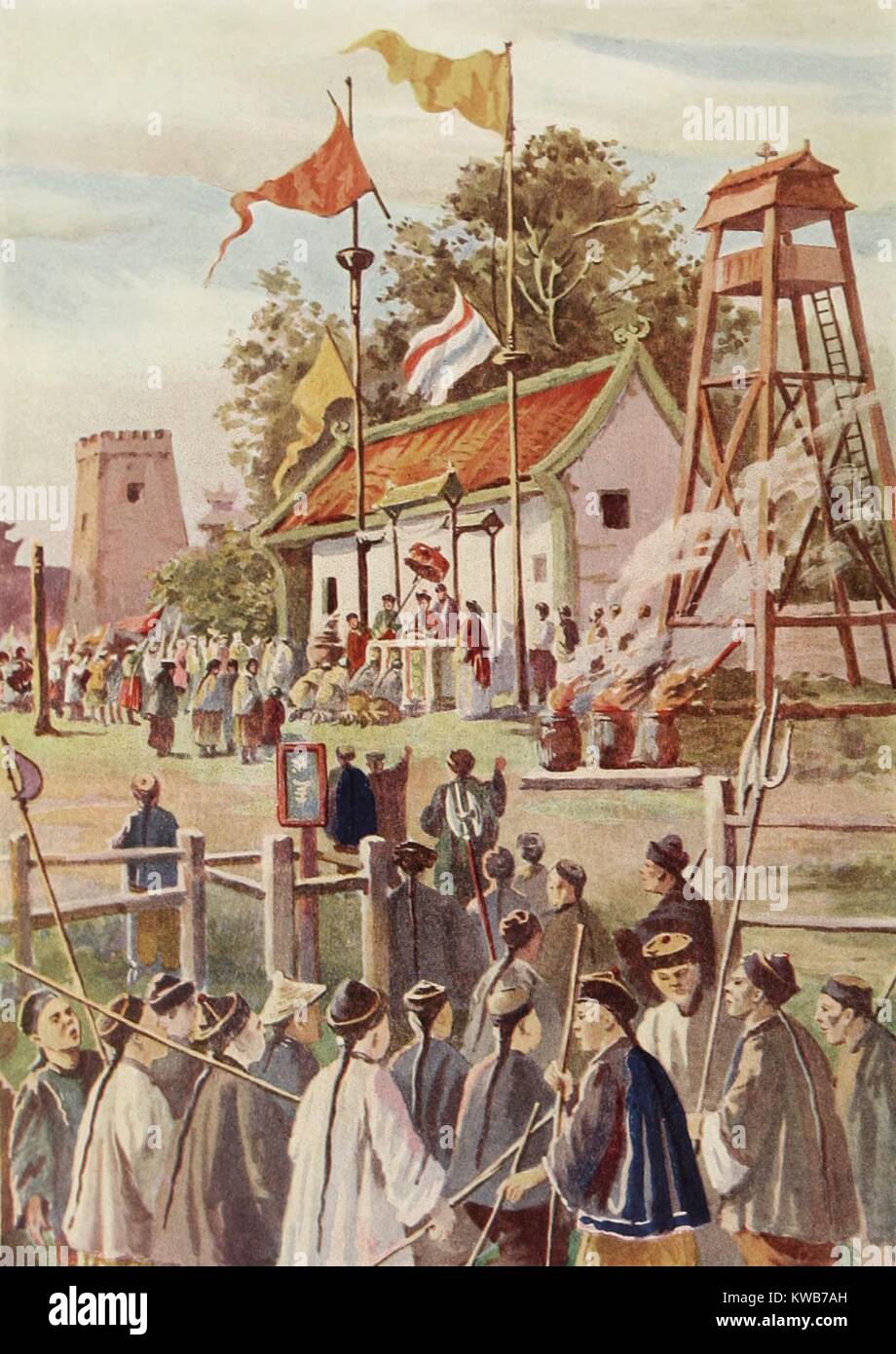 Chinese 'Boxers' enlisting at a military post presided over by a government Mandarin. The Dowager Empress Cixi initally approved of the ‘Fists of Righteous Harmony. ’ Anti-foreign members of the Empress's court, lead by Prince Tuan's government saw them a (BSIC 2016 9 5). 7 Continents History/Everett Collection Stock Photo