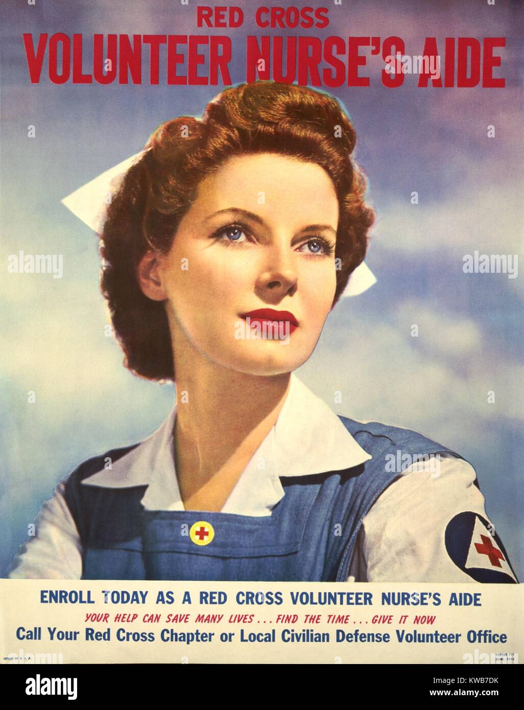 U.S. recruitment poster for Red Cross volunteer nurse's aide during World War 2. June 1943, (BSLOC 2014 10 194) Stock Photo