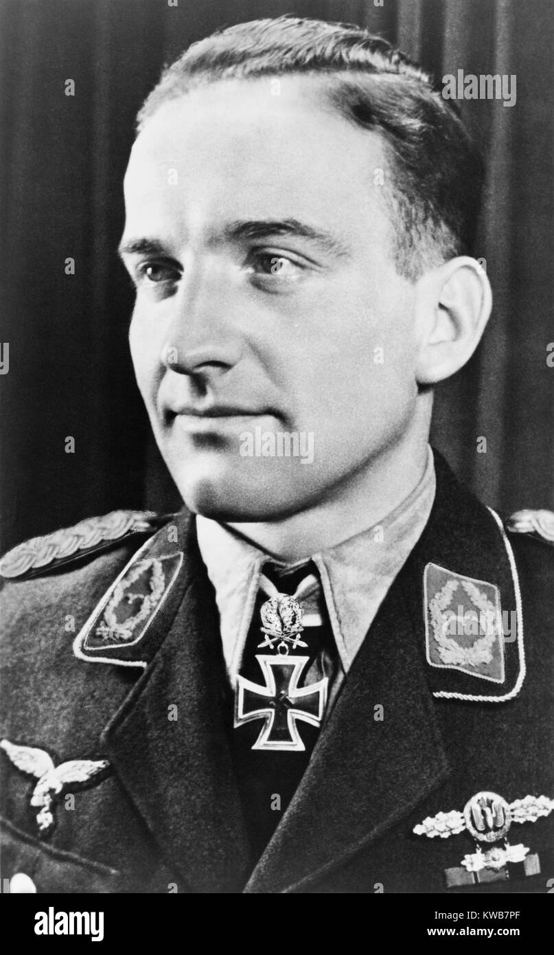 Hans Ulrich Rudel was the most highly decorated German serviceman of World War 2. As a Stuka dive-bomber pilot Rudel flew 3,530 combat missions claiming a total of 2,000 targets destroyed. After the war he associated with right wing politicians in South America and Germany. (BSLOC 2014 8 165) Stock Photo