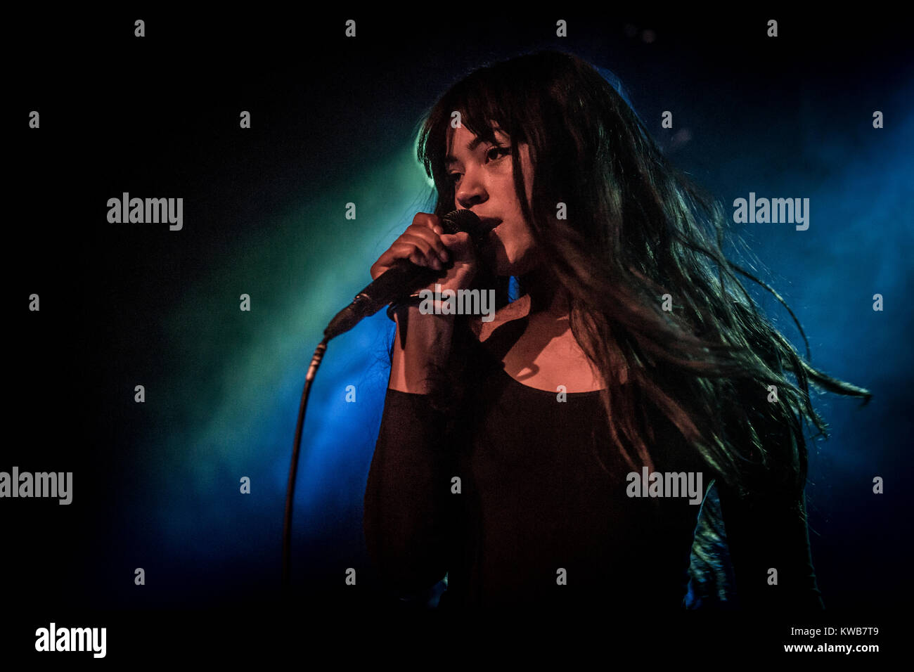 The Danish-Zambian R&B and electro pop singer Kwamie Liv performs a live concert at VEGA in Copenhagen. Kwamie Liv is among the most exciting new talents in Denmark and is already a well-known artist abroad. Denmark, 30/01 2015. Stock Photo