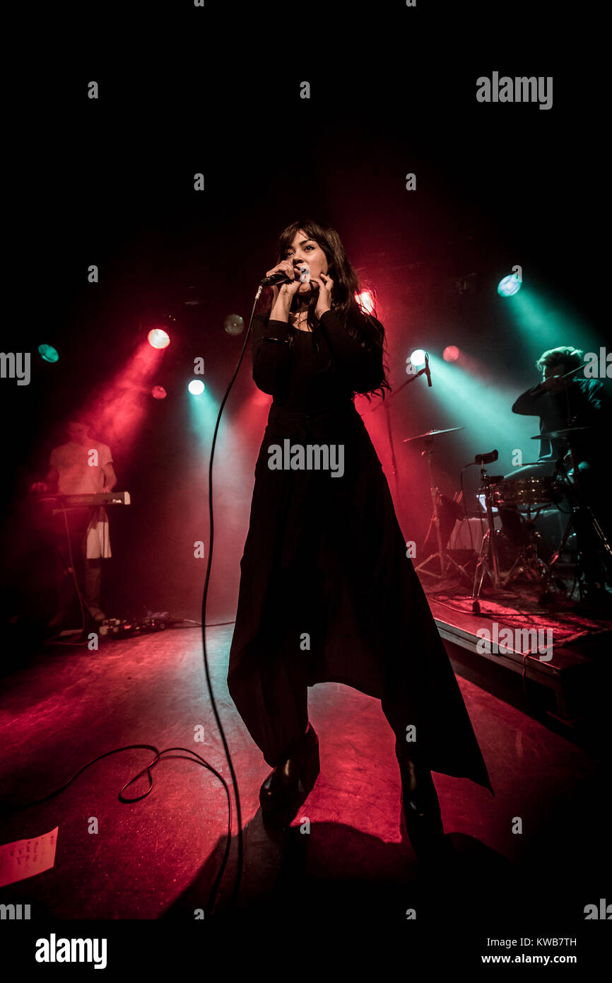 The Danish-Zambian R&B and electro pop singer Kwamie Liv performs a live concert at VEGA in Copenhagen. Kwamie Liv is among the most exciting new talents in Denmark and is already a well-known artist abroad. Denmark, 30/01 2015. Stock Photo