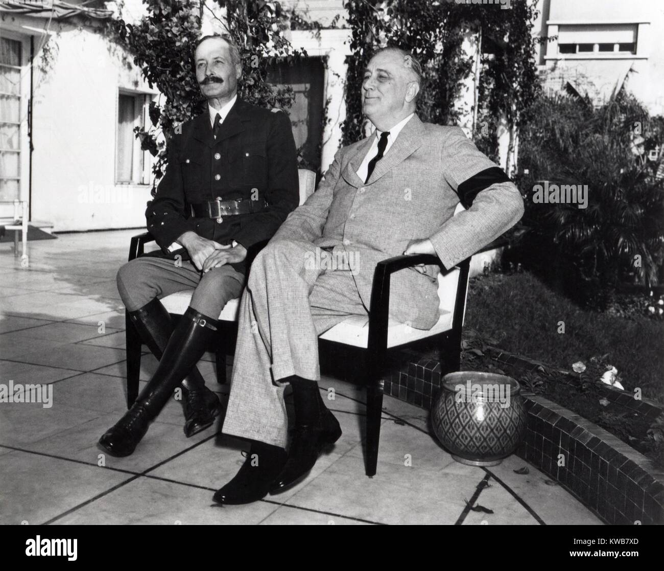 President Franklin Roosevelt photographed with French General Henri Honore Giraud, Jan. 1943. Giraud was negotiating with the North African Vichy Regimes, attempting to bring them into the British-American alliance against Germany. World War 2. (BSLOC 2014 8 189) Stock Photo