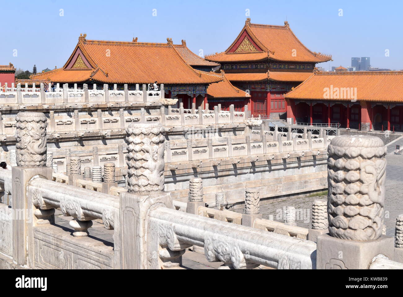 Marble terraces inside the Imperial palace forbidden city and bas-relief carvings - Beijing, China Stock Photo
