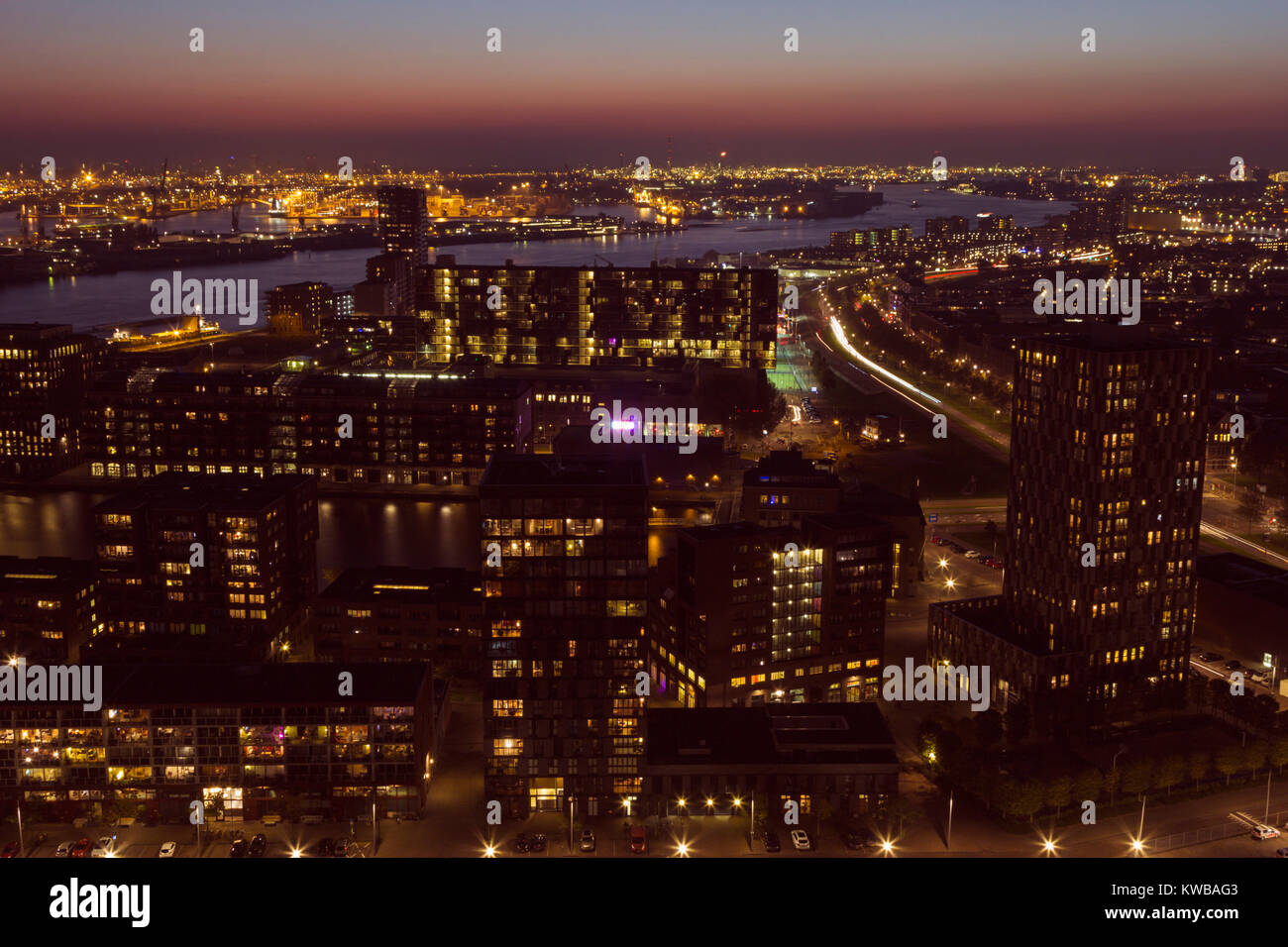 Aerial panorama of Rotterdam. Rotterdam, South Holland, Netherlands. Stock Photo