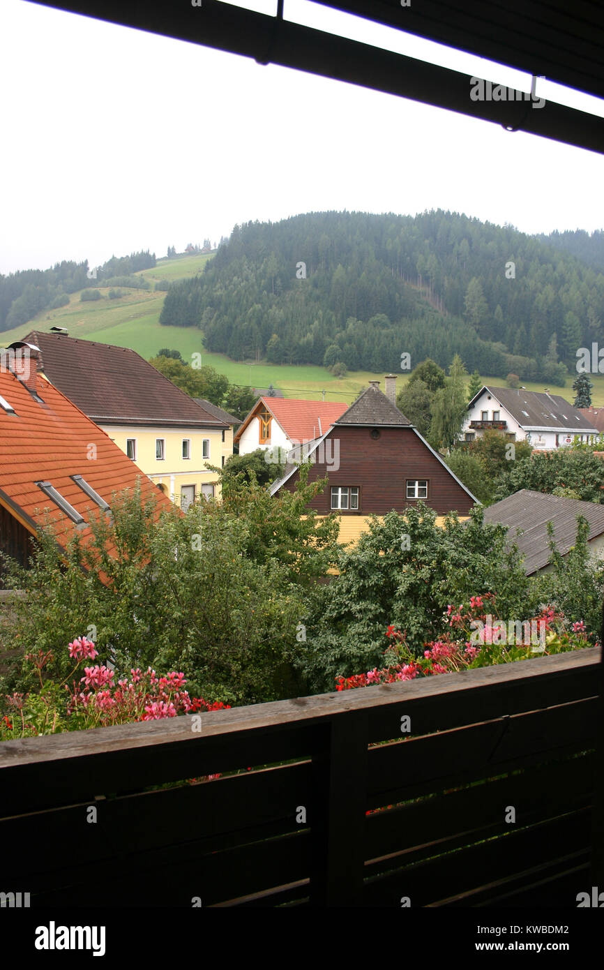 View with large homes in Reichenfels, Austria Stock Photo
