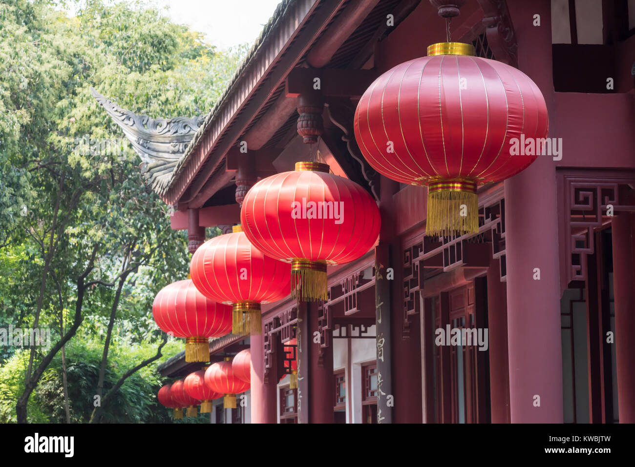 Chinese red lanterns hanging on a temple in Chengdu, China Stock Photo ...