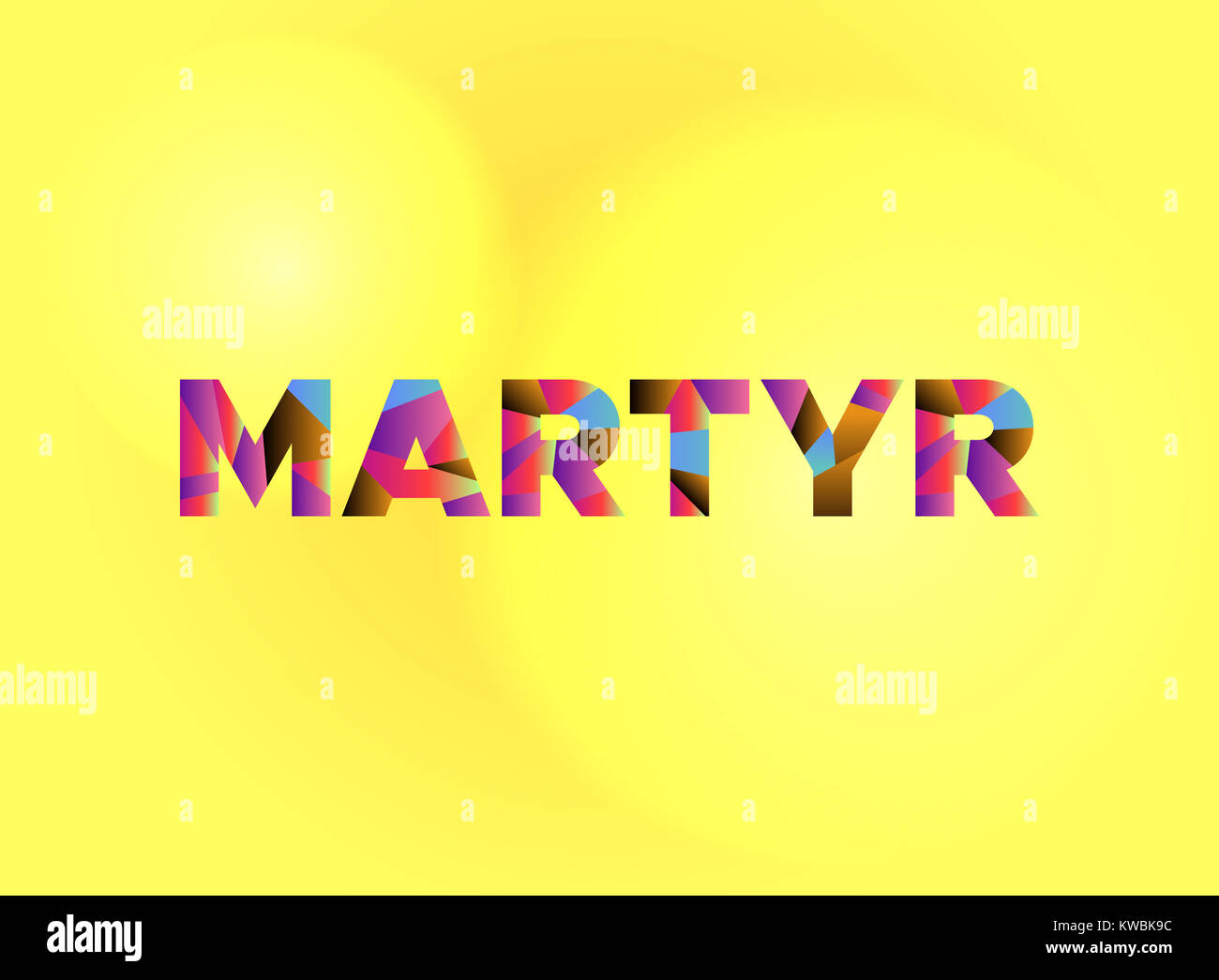 The word MARTYR written in colorful fragmented word art on a vibrant