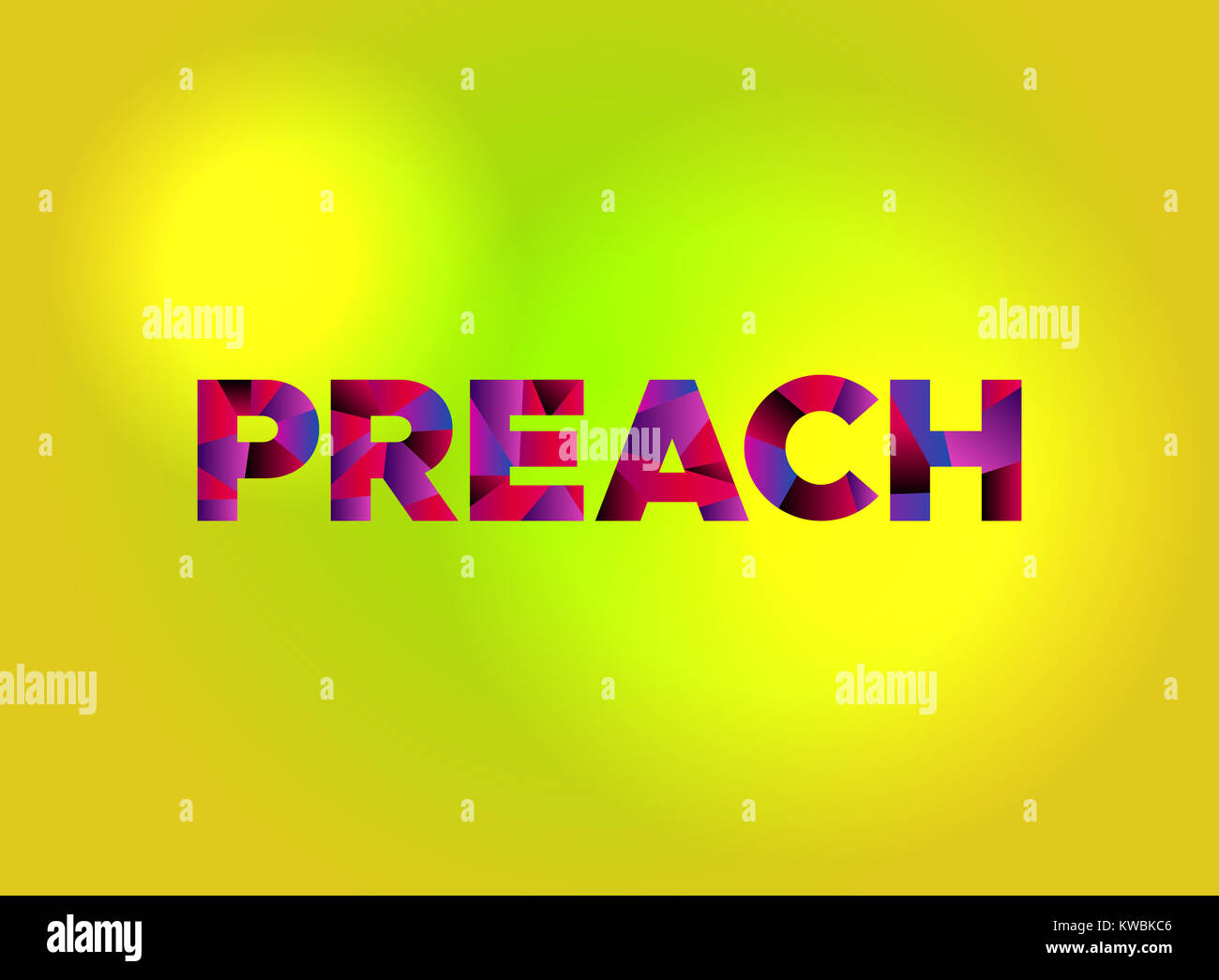 The word PREACH written in colorful fragmented word art on a vibrant background. Vector EPS 10 available. Stock Photo