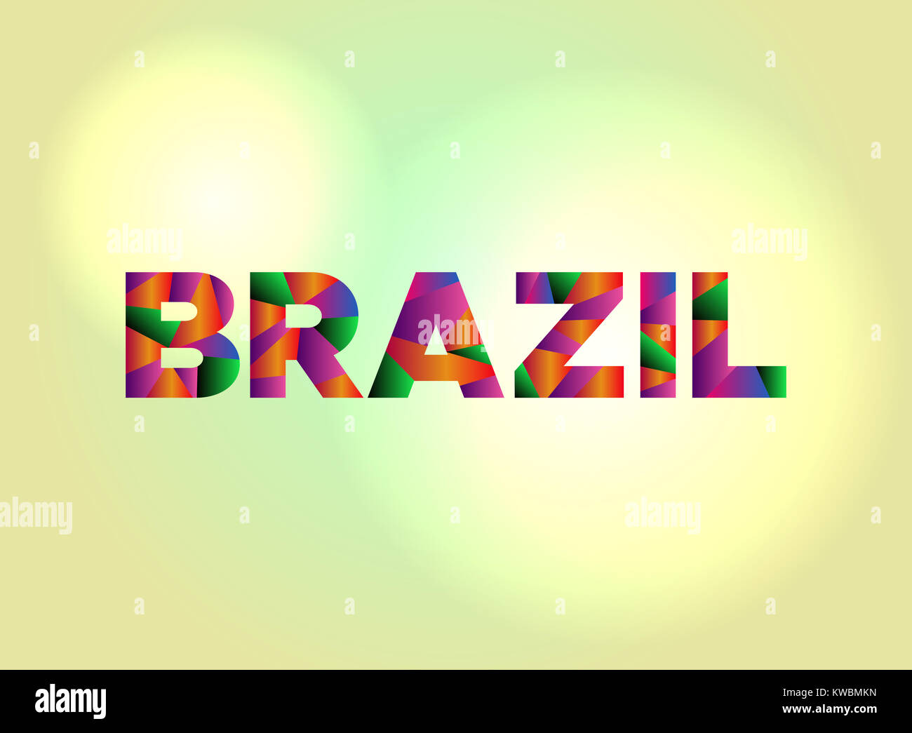 The word BRAZIL written in colorful abstract word art on a vibrant background. Vector EPS 10 available. Stock Photo