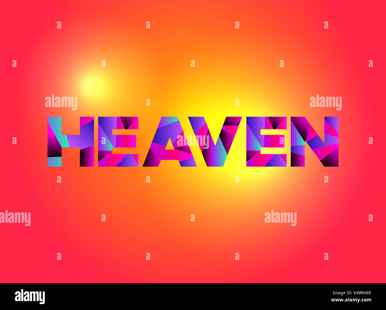 The word HEAVEN written in colorful fragmented word art on a vibrant background. Vector EPS 10 available. Stock Photo
