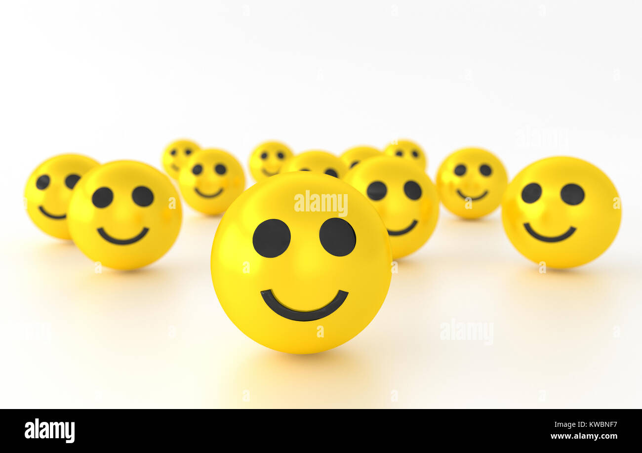Yellow emotion icons with smile expressions.3d rendering Stock Photo