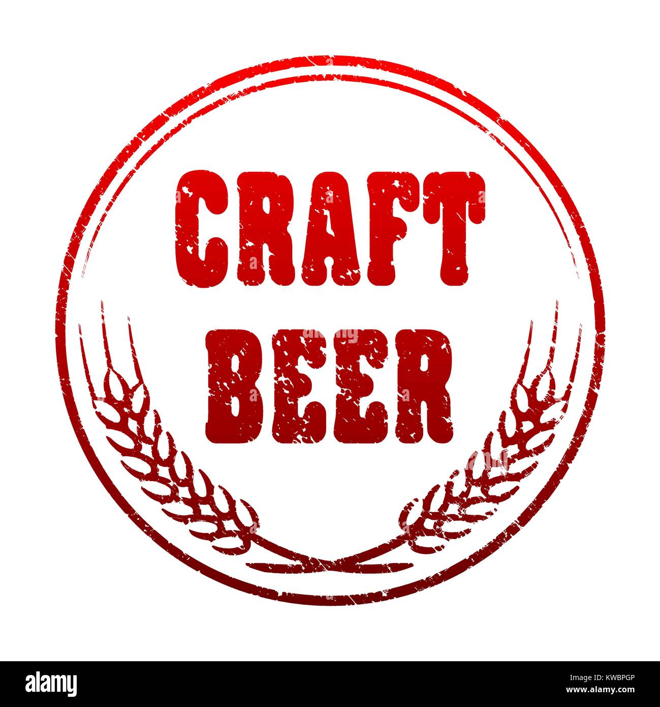 Craft beer emblem with barley ears. Vintage rubber stamp style illustration for your design. Stock Vector