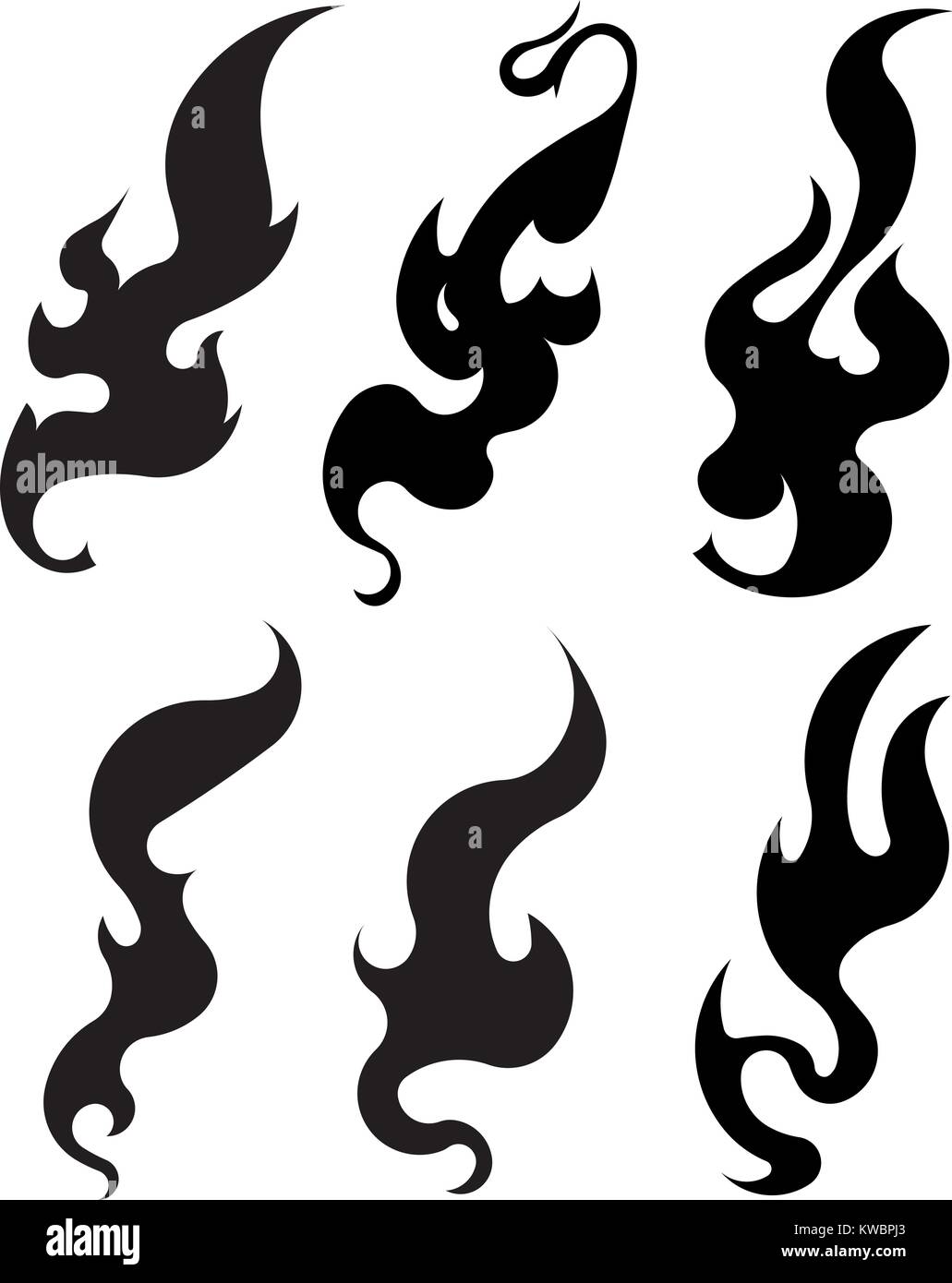 Set of six aggressive black fire flames for your design. Vector illustration Stock Vector Image