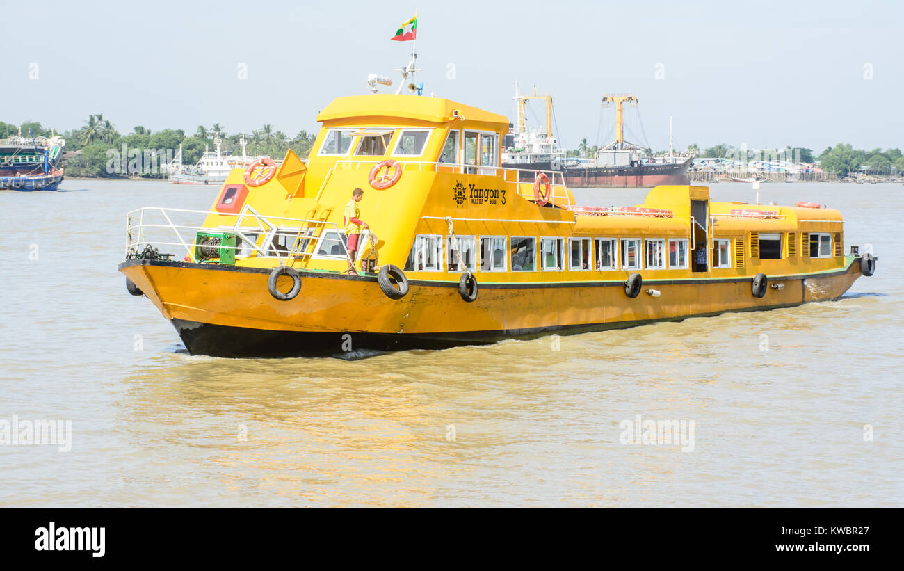 Yangon water bus, or water taxi in Hlaing river. Public transportation