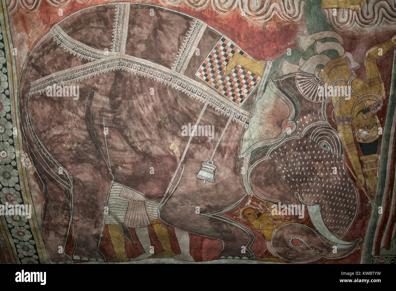 Ancient Elephant Mural, Dambulla Cave Temple, UNESCO, World Heritage Site, Sri Lanka, Asia Stock Photo