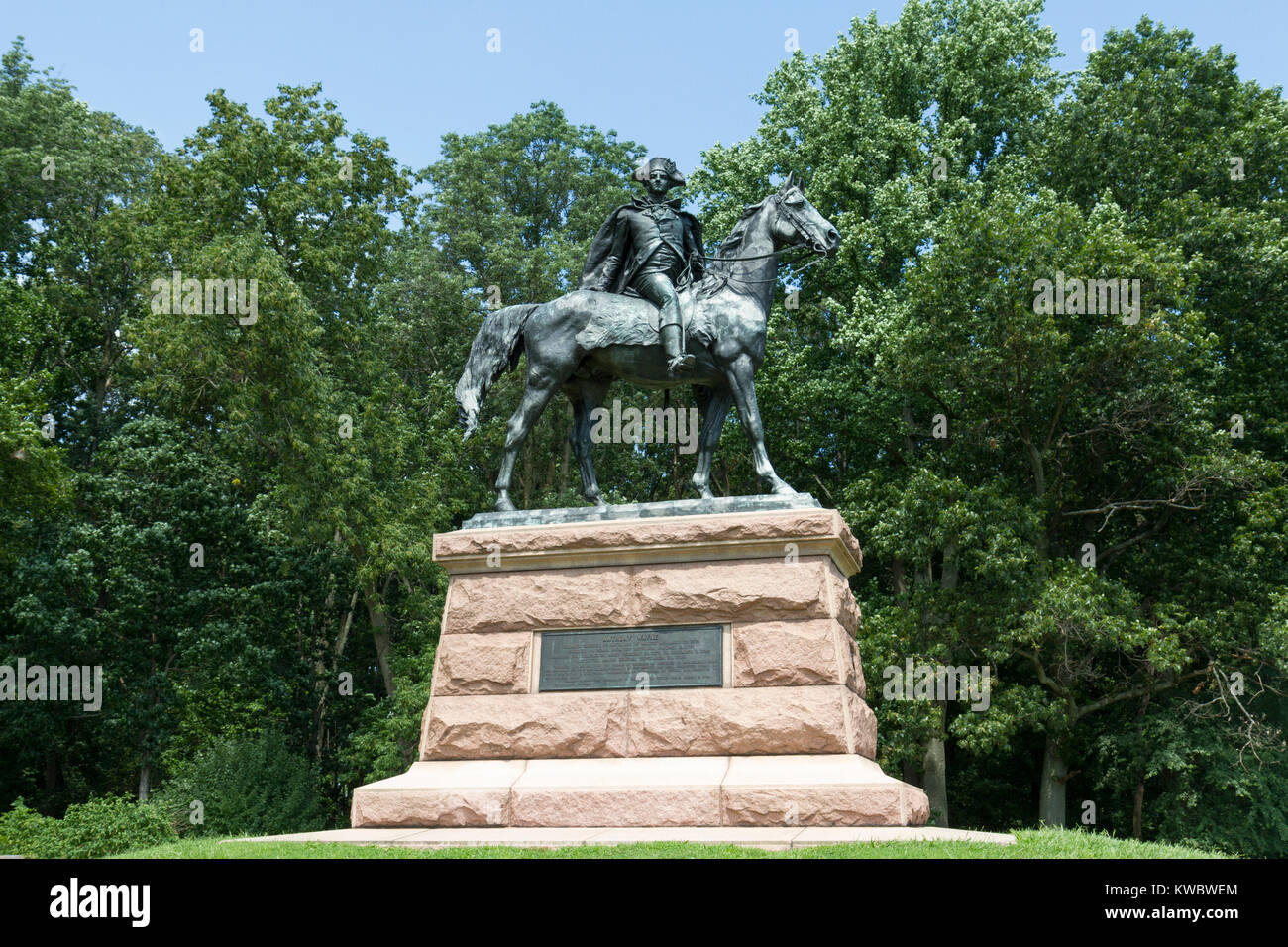 The General Anthony Wayne Monument, Valley Forge National Historical Park (U.S. National Park Service), Valley Forge, Pennsylvania, United States. Stock Photo