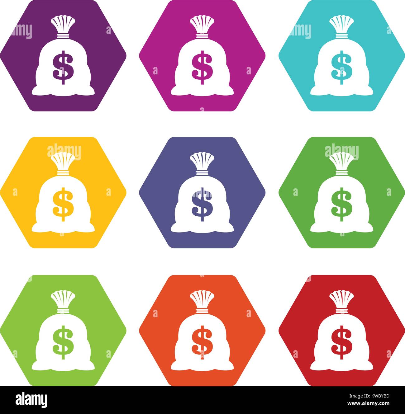Money bag with US dollar sign icon set color hexahedron Stock Vector ...