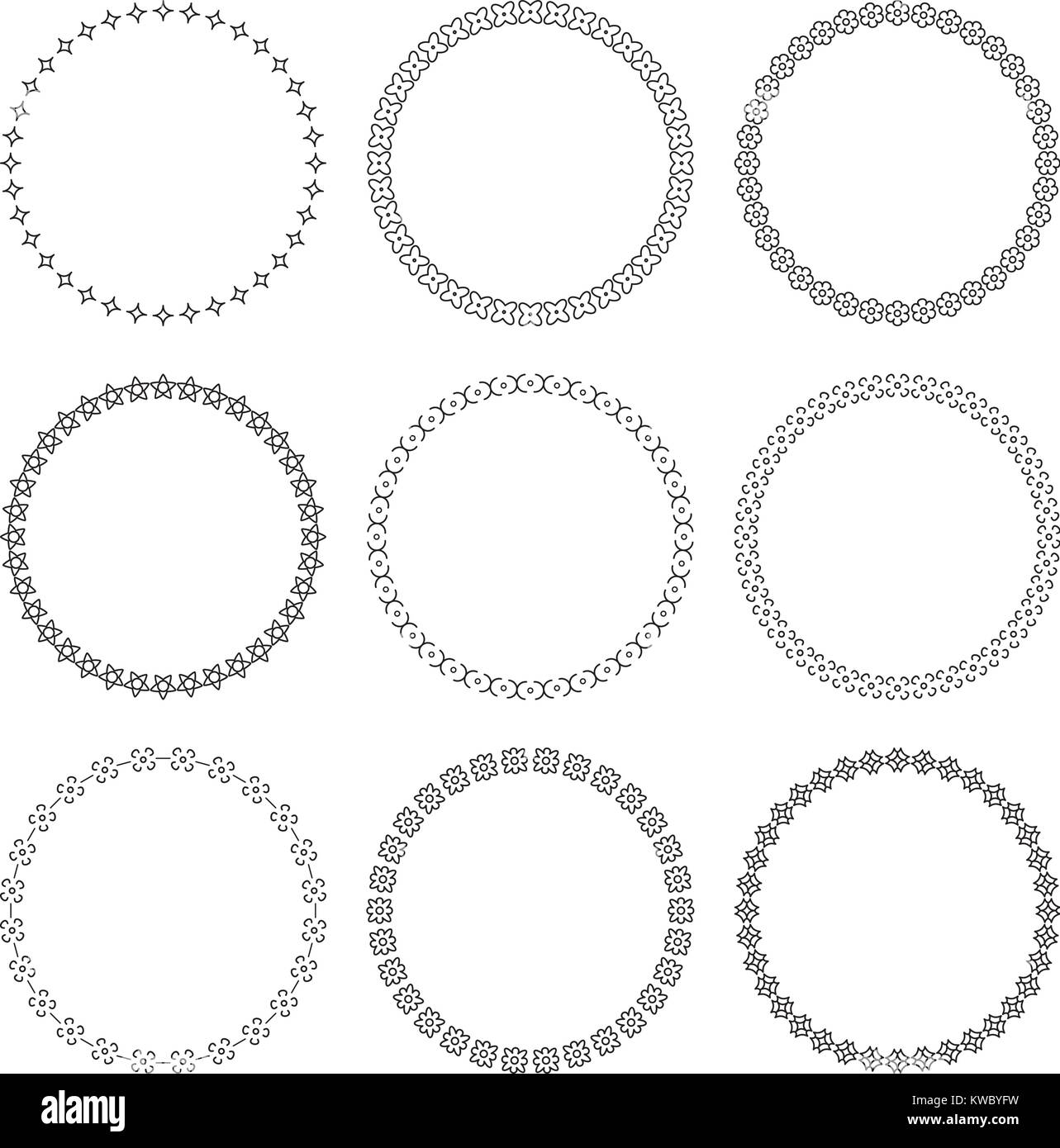 Set of 9 vector ornamental round frames with floral elements Stock ...