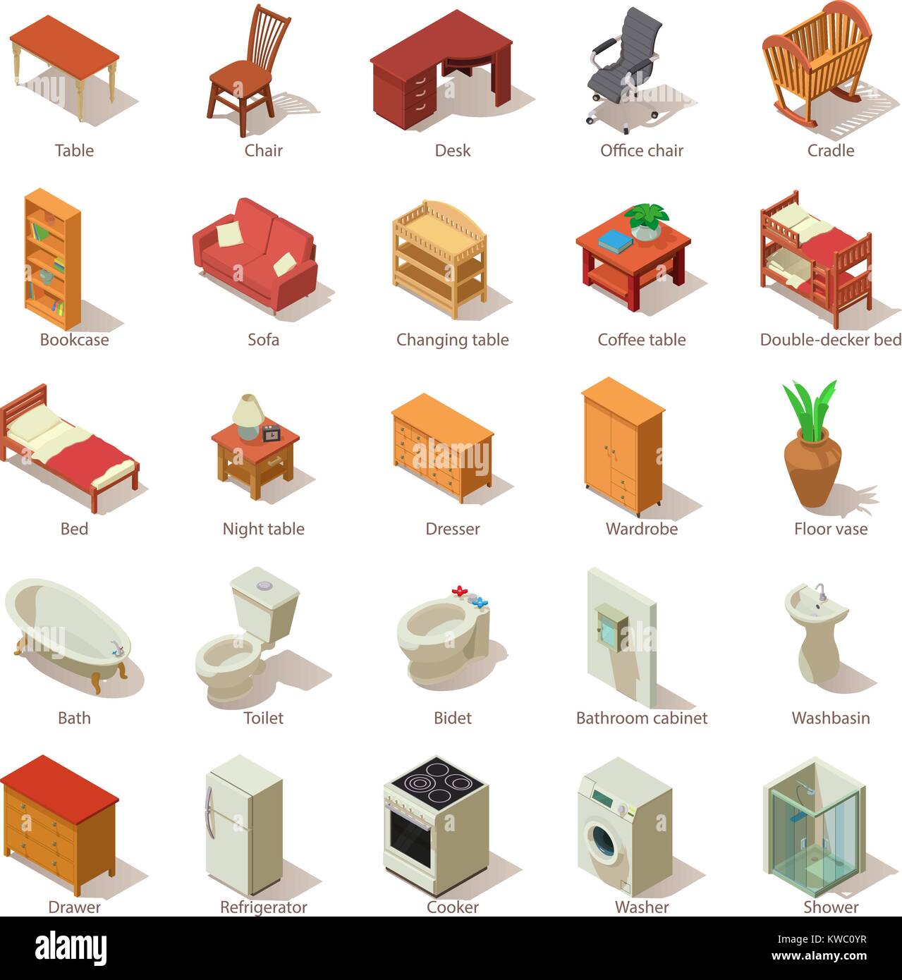 Domestic furniture icons set, isometric style Stock Vector Image & Art ...