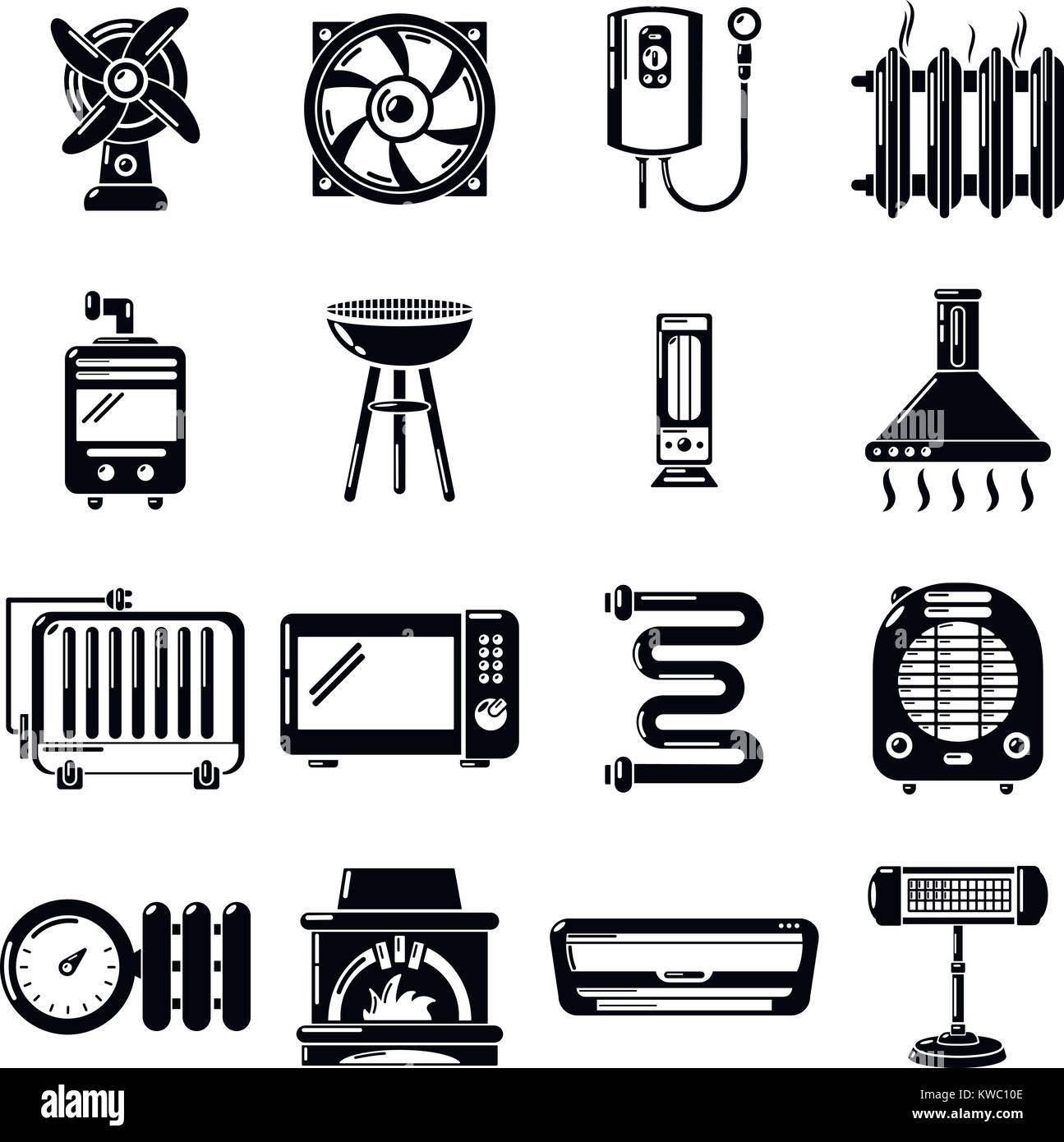 Heat cool air flow tools icons set, simple style Stock Vector