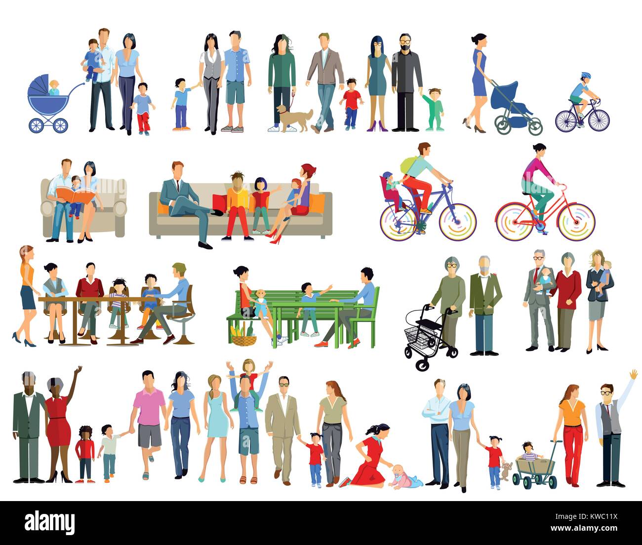 Family life generation, illustration Stock Vector
