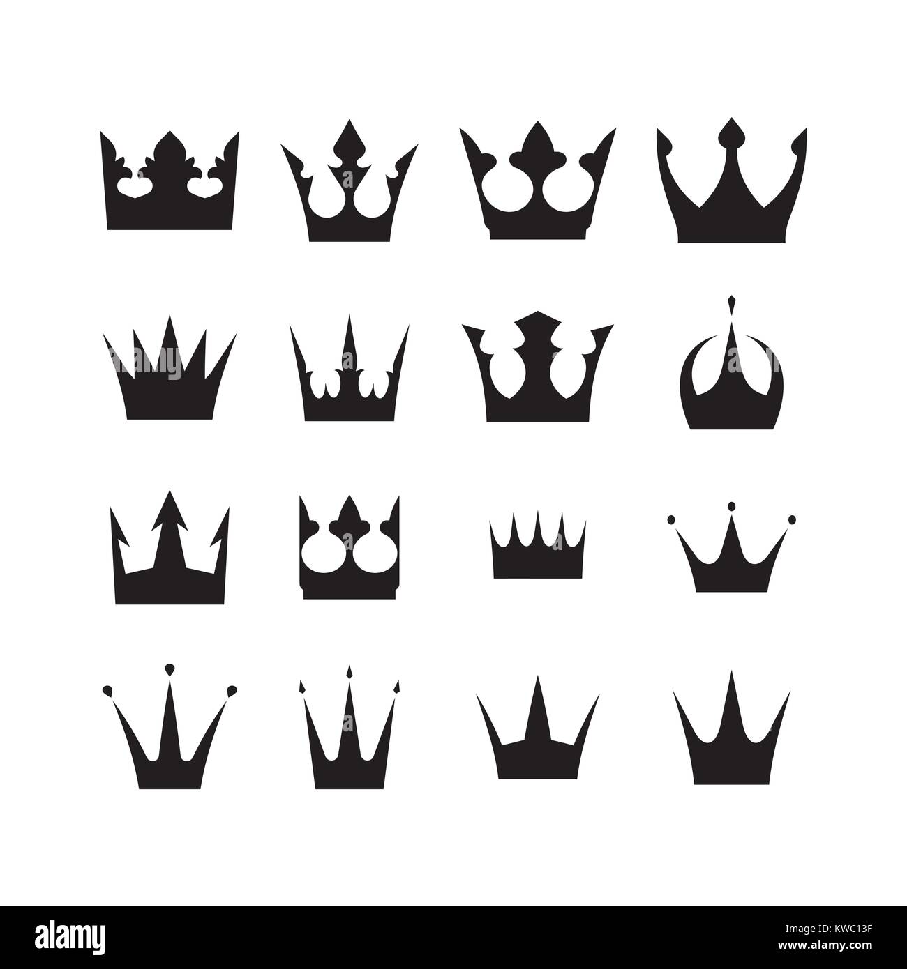 Set of 16 vector crowns icons for your design. Stock Vector