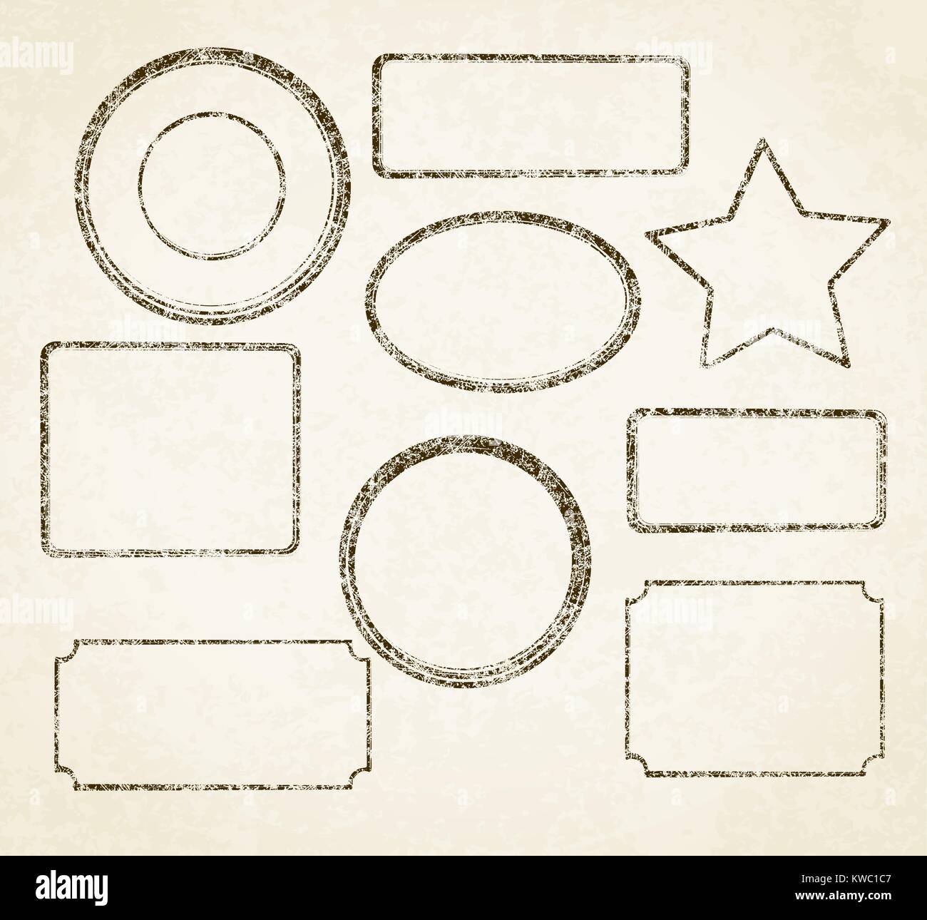 Set of 9 grunge vector templates for rubber stamps on old paper ...