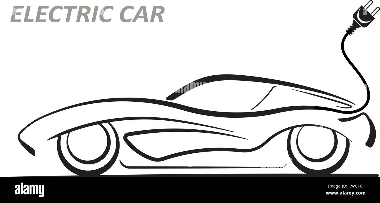 Electric car with power plug connector. Ecological technology design