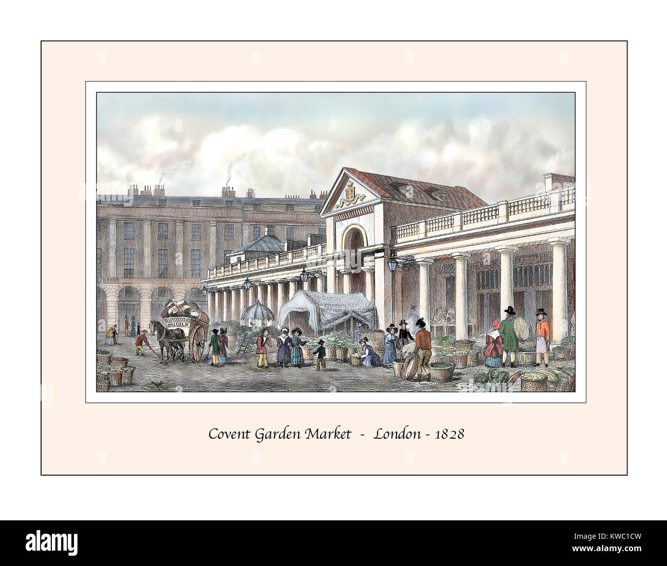 Covent Garden Market London Original Design based on a 19th century Engraving Stock Photo