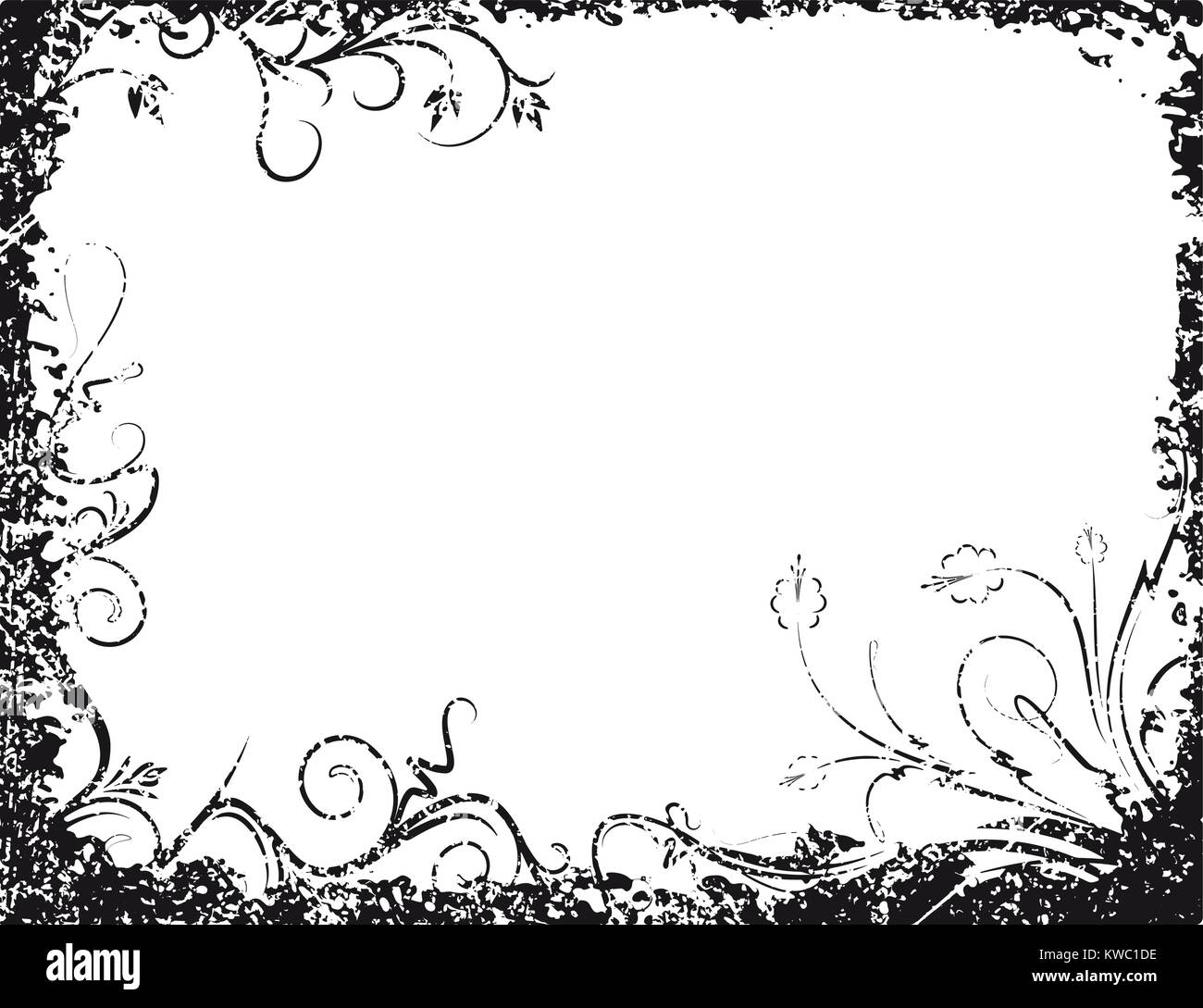 Black vector floral frame in grunge style for your design Stock Vector ...