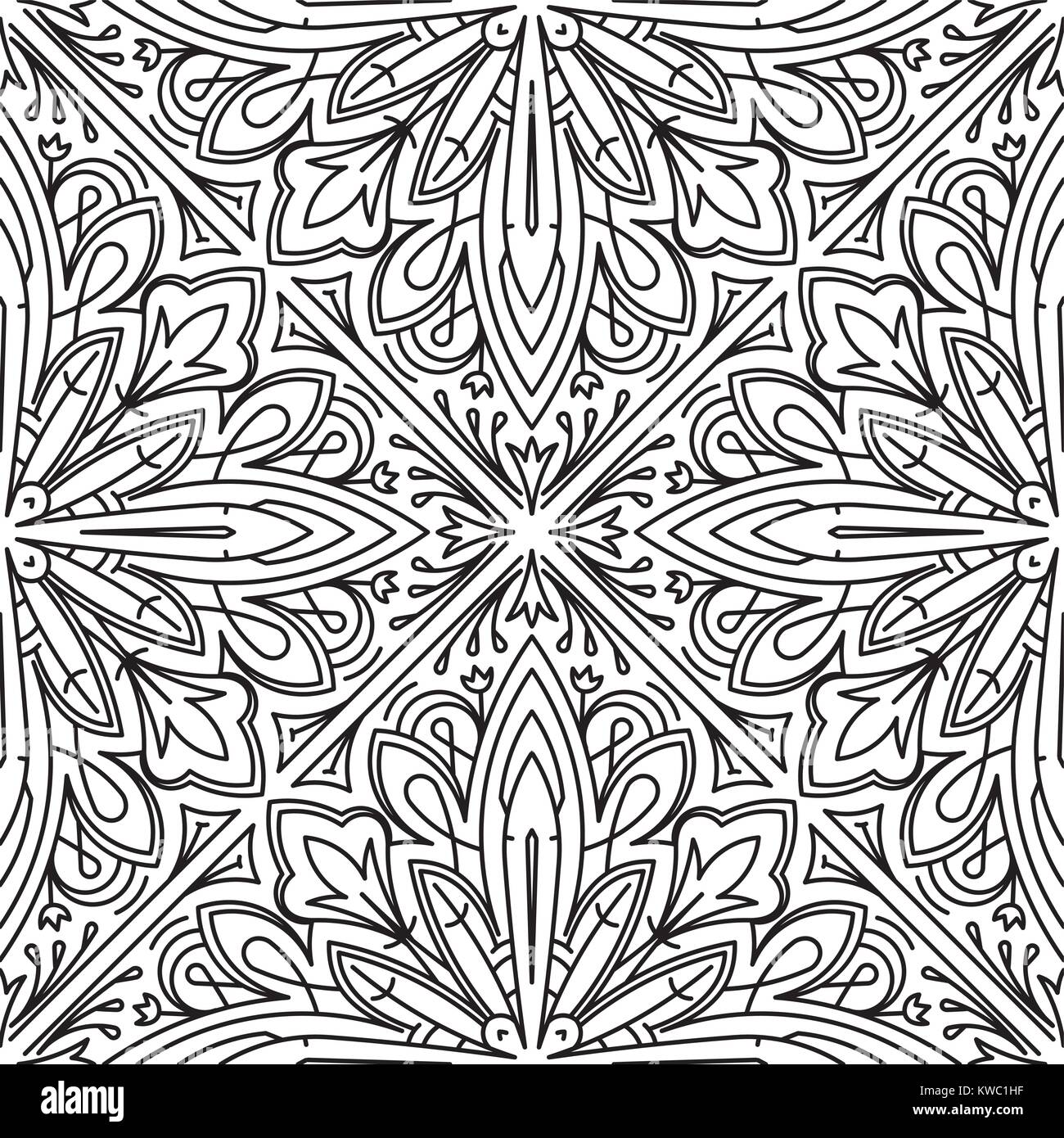 Seamless Abstract Tribal Black White Pattern Hand Drawn