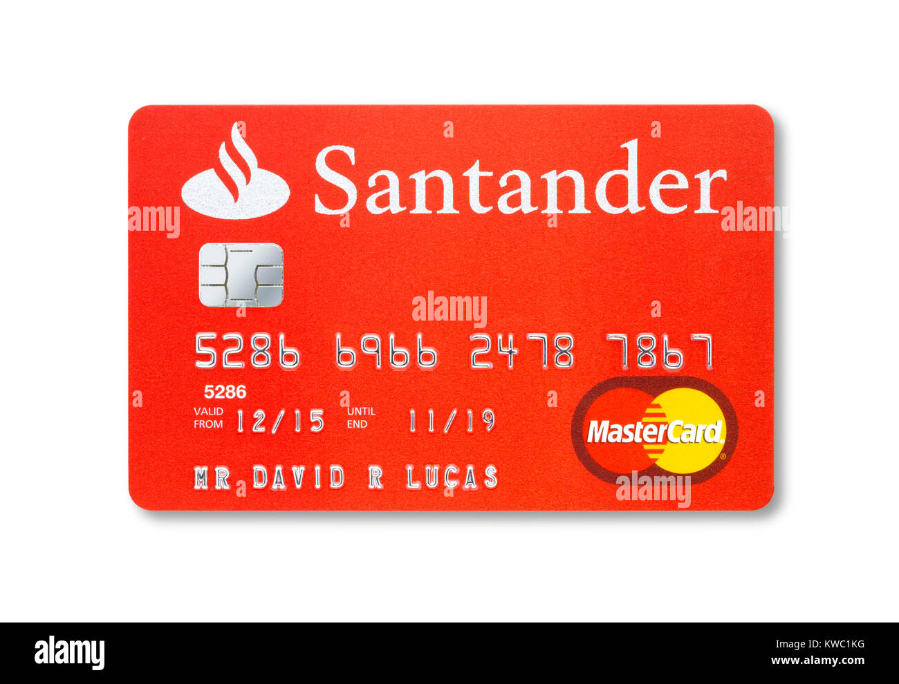 Simple cut out of a Santander credit card with holding shadow Stock Photo