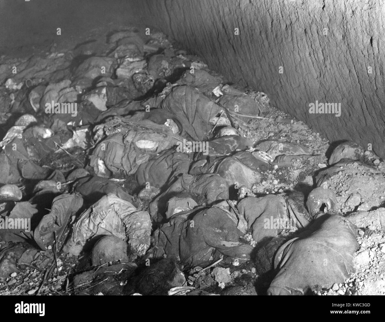 Bodies of victims of the Ardeatine Massacre in the Roman catacomb where they were shot. 320 Italians hostages were murdered on March 24, 1944, the day after partisans killed of 32 SS Soldiers in Rome during World War 2. The 1973 film, MASSACRE IN ROME, was based on the reprisal and starred Marcello Mastroianni and Richard Burton. (BSLOC 2015 13 95) Stock Photo