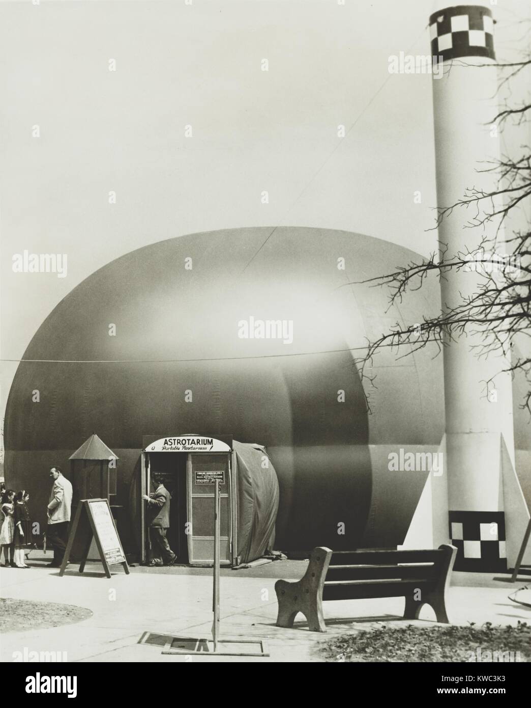 Astrotarium, a portable planetarium, at Abraham & Straus store in Babylon, Long Island, New York. March 31, 1951. The space age science exhibit was set up in a parking lot at the Great South Bay Shopping Center. (BSLOC 2015 14 128) Stock Photo