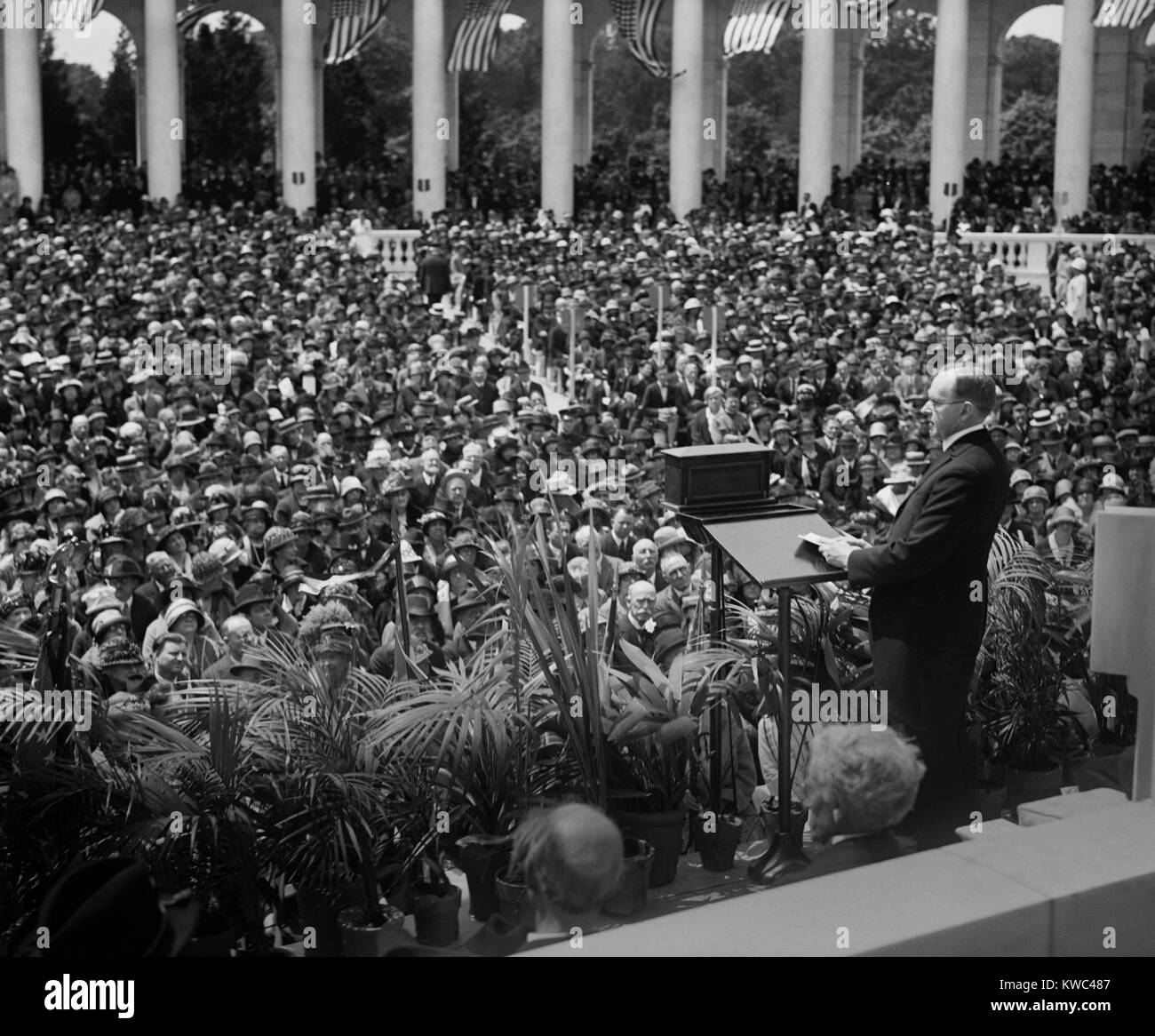 President Calvin Coolidge delivering Memorial Address at Arlington Amphitheater. May 30, 1924. (BSLOC 2015 15 125) Stock Photo