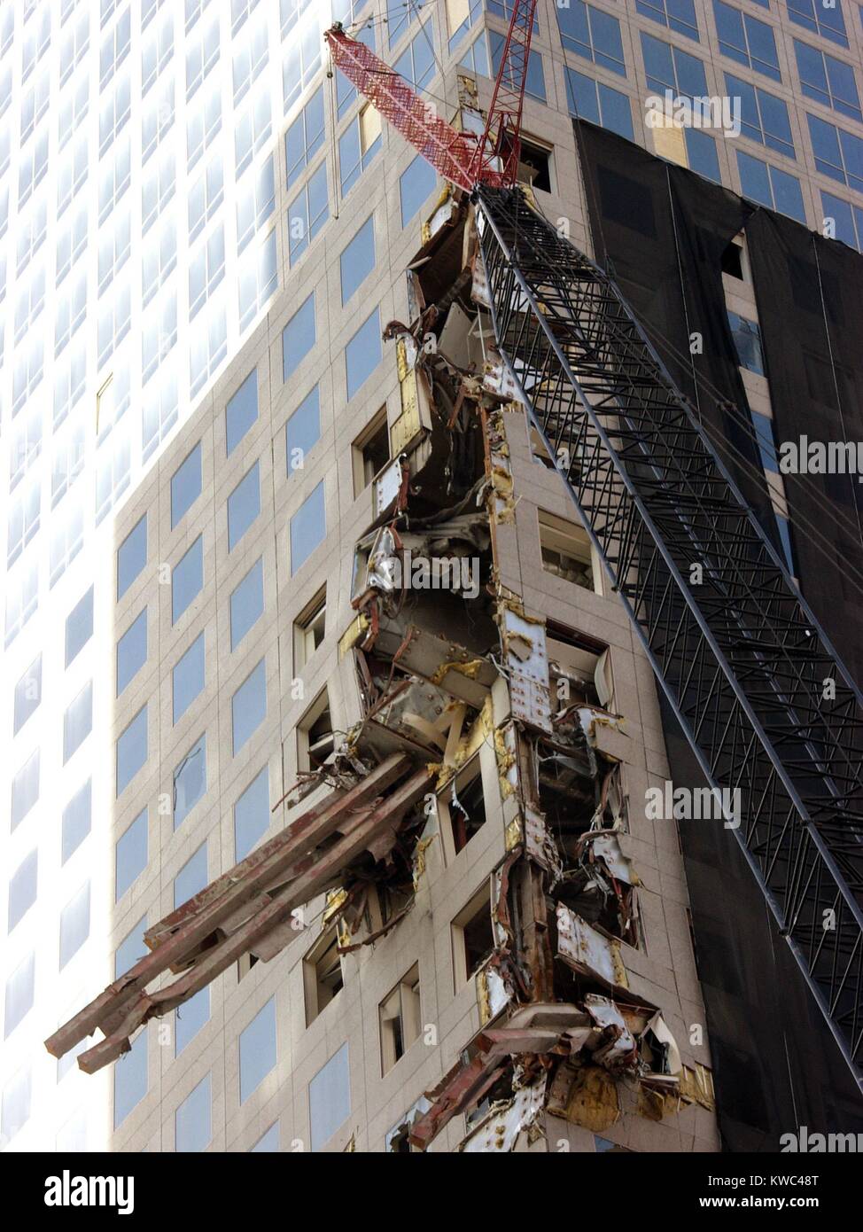 Steel beams of the North Tower embedded in the side of the World