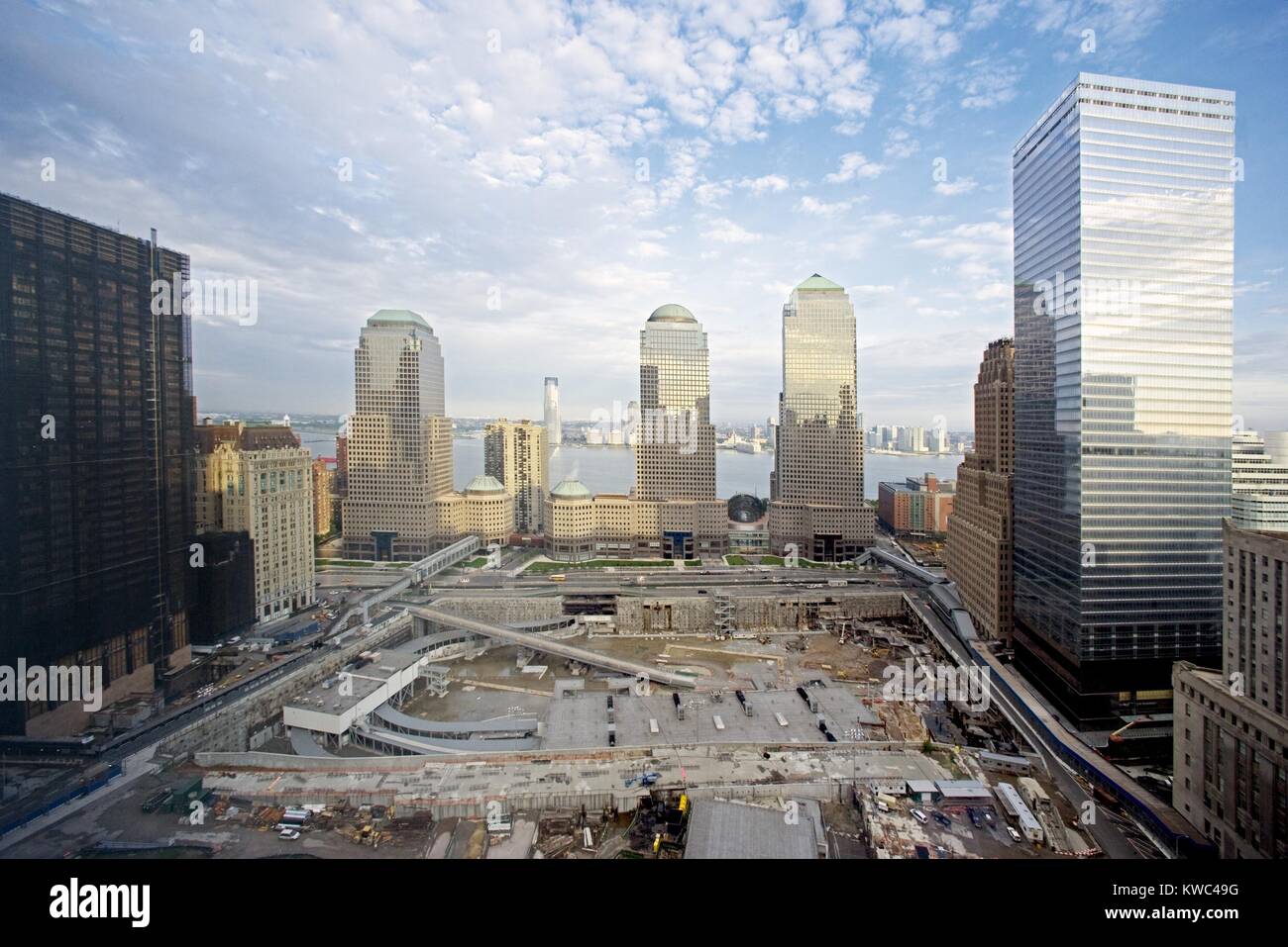 The 16 acre World Trade Center site cleared and prepared for reconstruction. The new WTC will include One World Trade Center (Freedom Tower), memorial pools on the footprints of the Twin Towers and a 9-11 Museum. At right is the new WTC 7, replacing the third WTC skyscraper to collapse on Sept. 11, 2001. May 20, 2006. Photo by Carol Highsmith. (BSLOC 2015 2 126) Removed as per Ron's request 7/27/2016 --BD Stock Photo