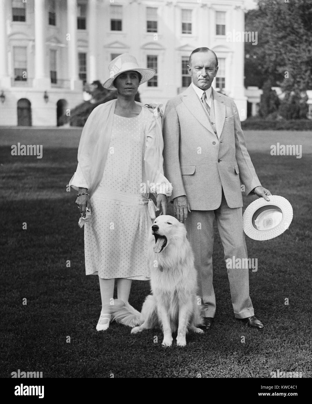 President Calvin Coolidge and Grace Coolidge with their white collie ...