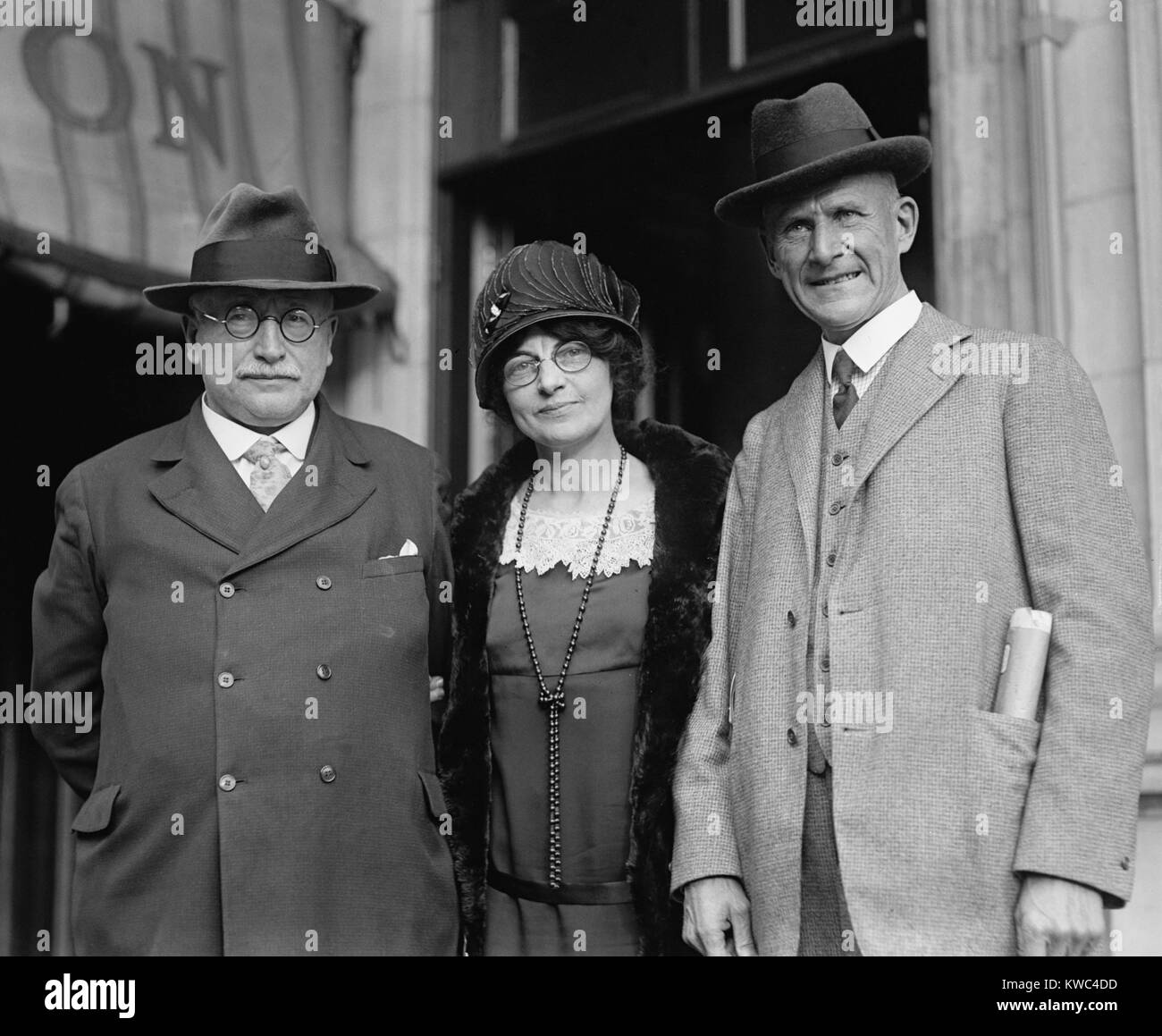 American Socialist politicians: Rep. Victor Berger of Wisconsin; Bertha Hale White; and Eugene Debs. Dec. 13, 1924. (BSLOC 2015 15 185) Stock Photo