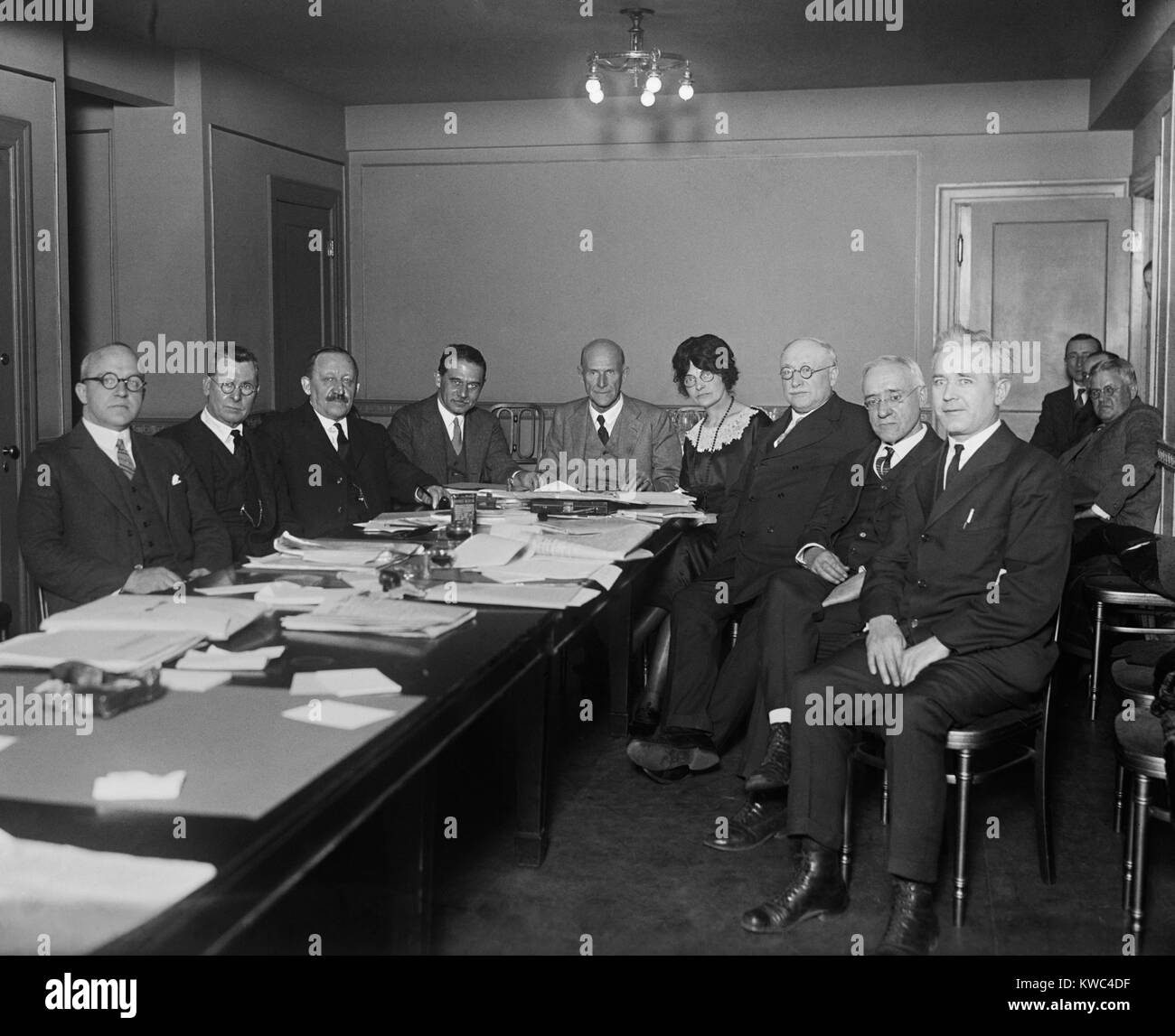 Executive Committee of the Socialist National Party, Dec. 13, 1924. Eugene Debs is at the head of the table. To his left is Bertha Hale White and Rep. Victor Berger of Wisconsin. (BSLOC 2015 15 186) Stock Photo