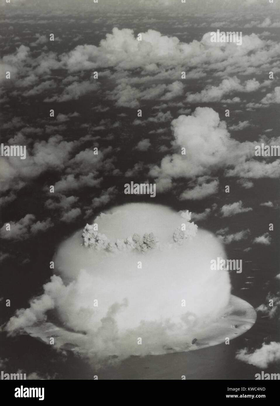 The BAKER test of Operation Crossroads, July 25, 1946. Photo shows the dome shaped condensation cloud around the gas bubble of the fireball. (BSLOC 2015 2 3) Stock Photo