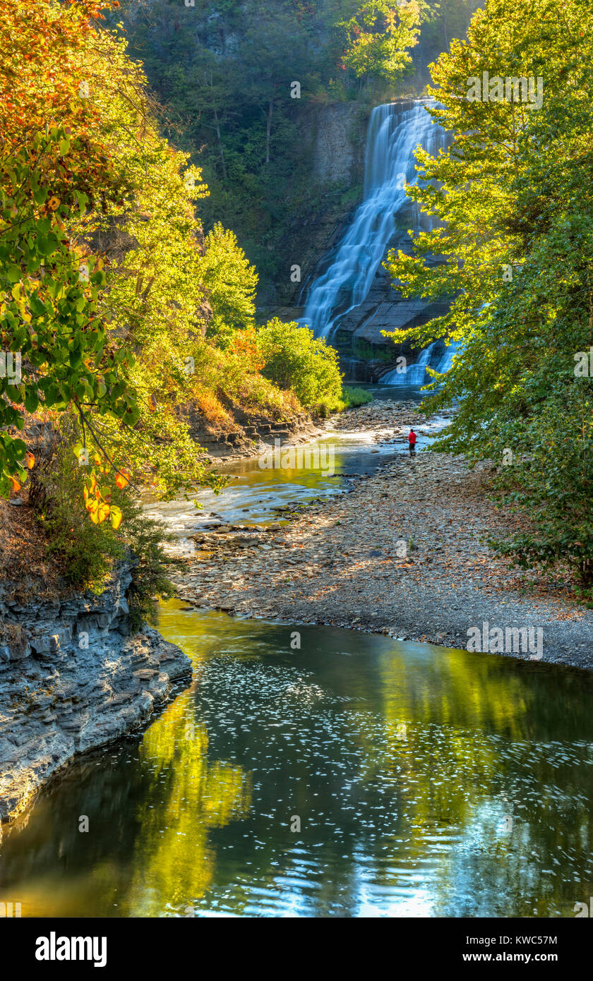 A fisherman in Fall Creek below Ithaca Falls in Ithaca, New York Stock Photo Alamy