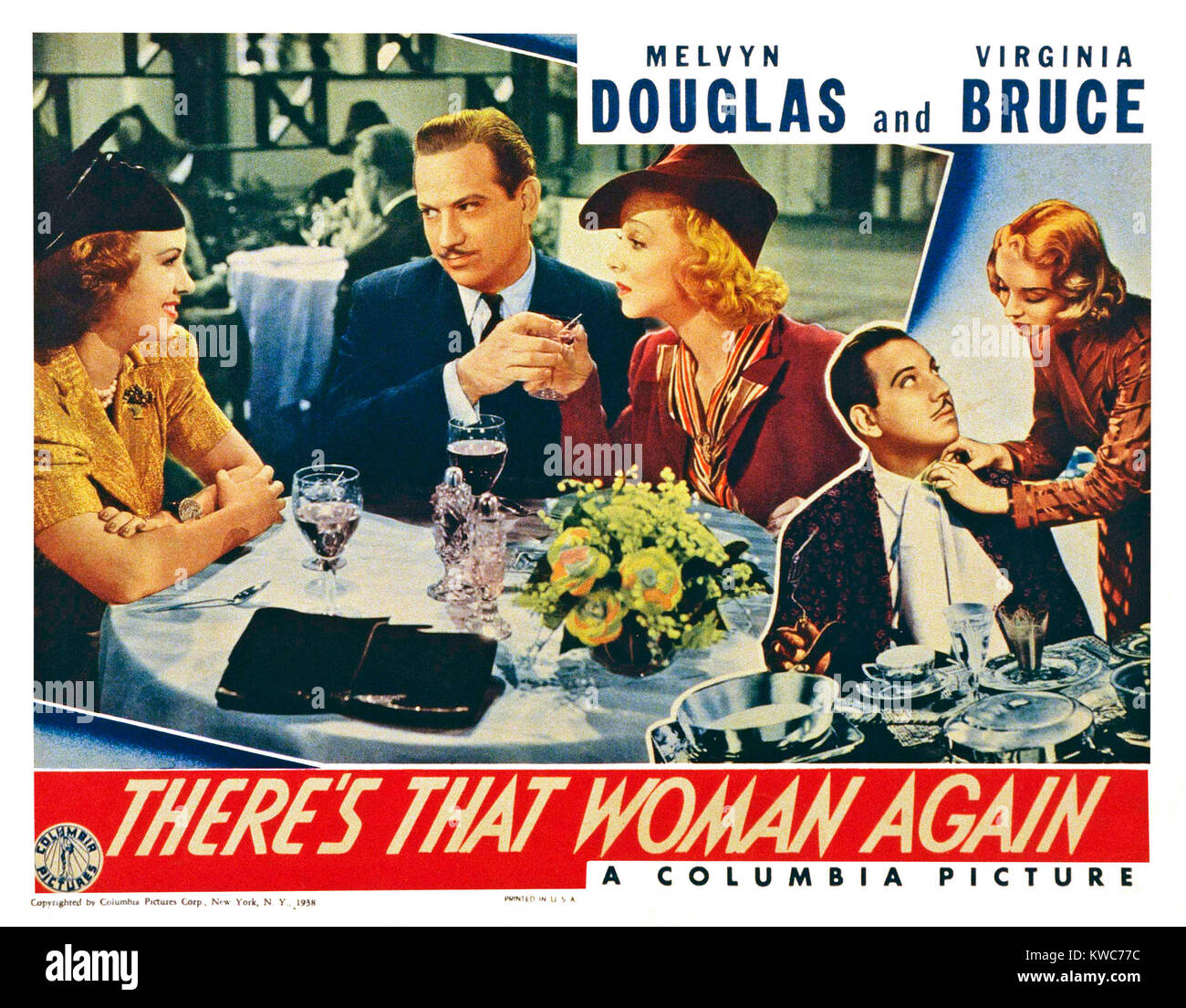 THERE'S THAT WOMAN AGAIN, US lobbycard, from left: Margaret Lindsay, Melvyn Douglas, Virginia Bruce, 1938 Stock Photo