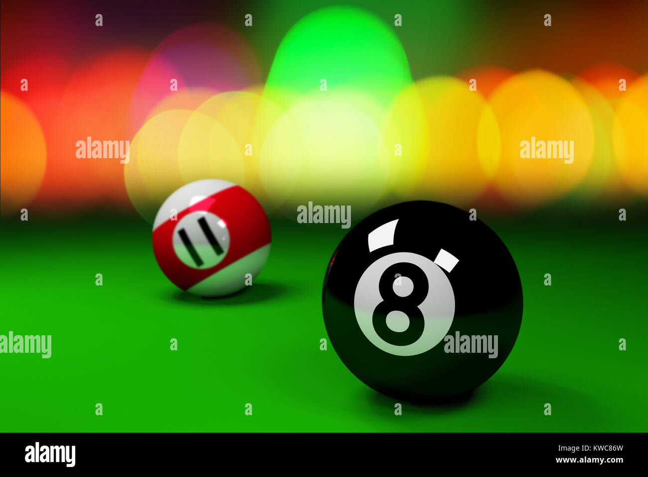 Black and red billiard balls on green background.3d render Stock Photo