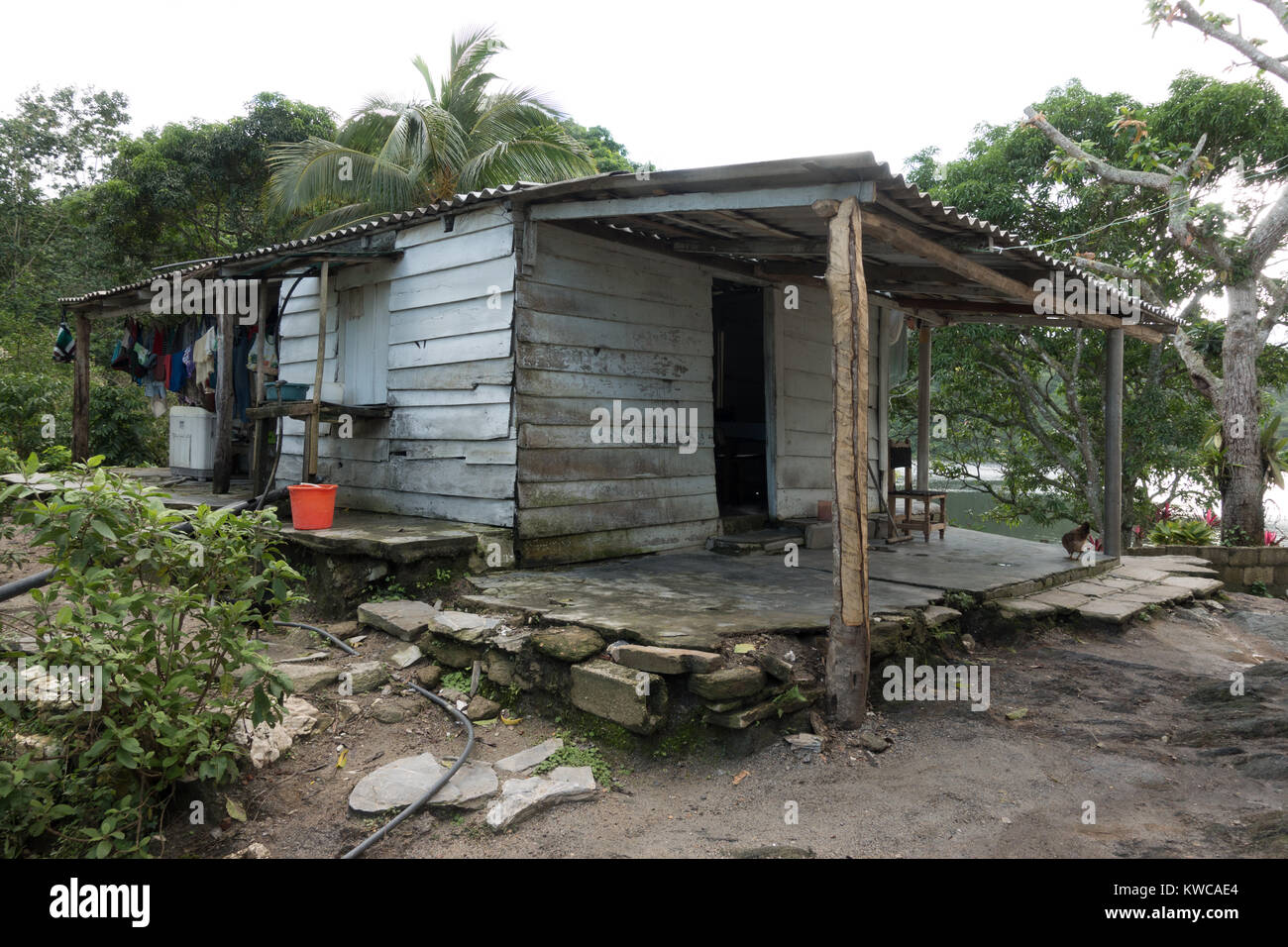 Hanabanilla, Cuba, Nov 17, 2017 Small wooden shack home to 3