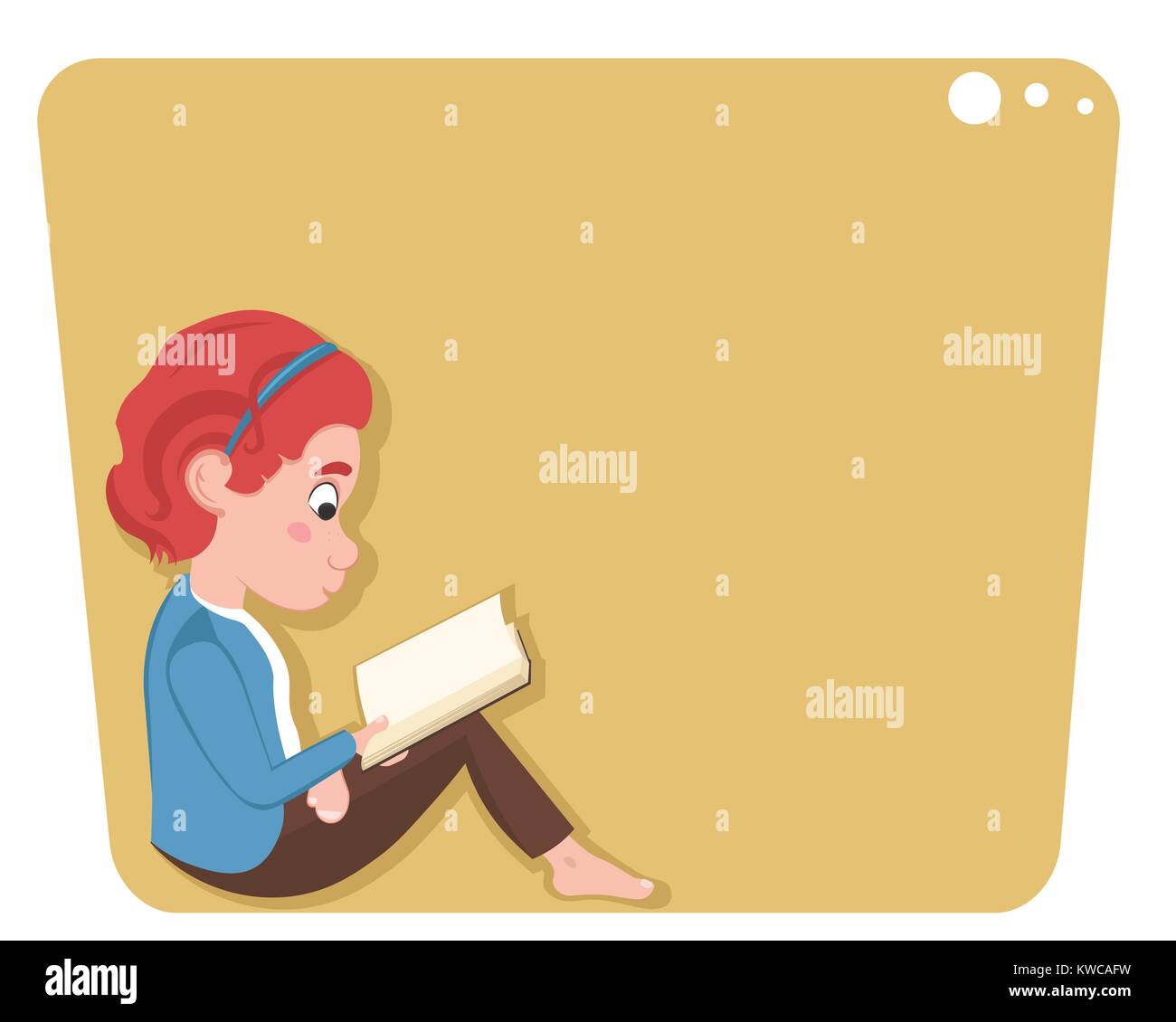 Little caucasian girl sitting and reading a book isolated on white background. Stock Vector